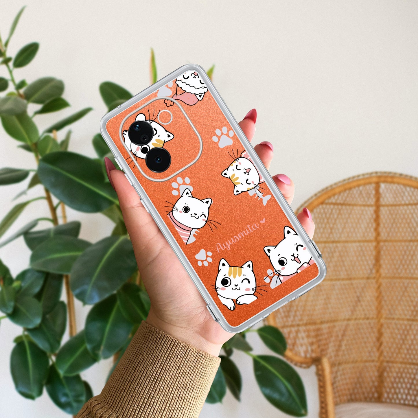 Cute Cat Customize Transparent Silicon Case For iQOO