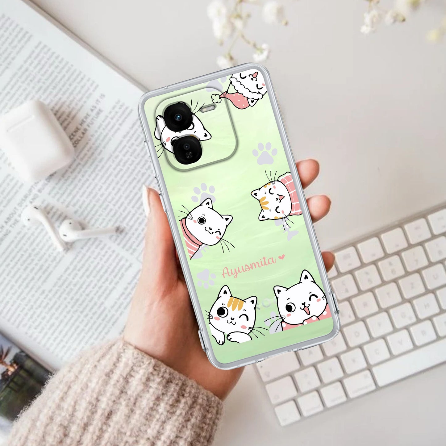 Cute Cat Customize Transparent Silicon Case For iQOO