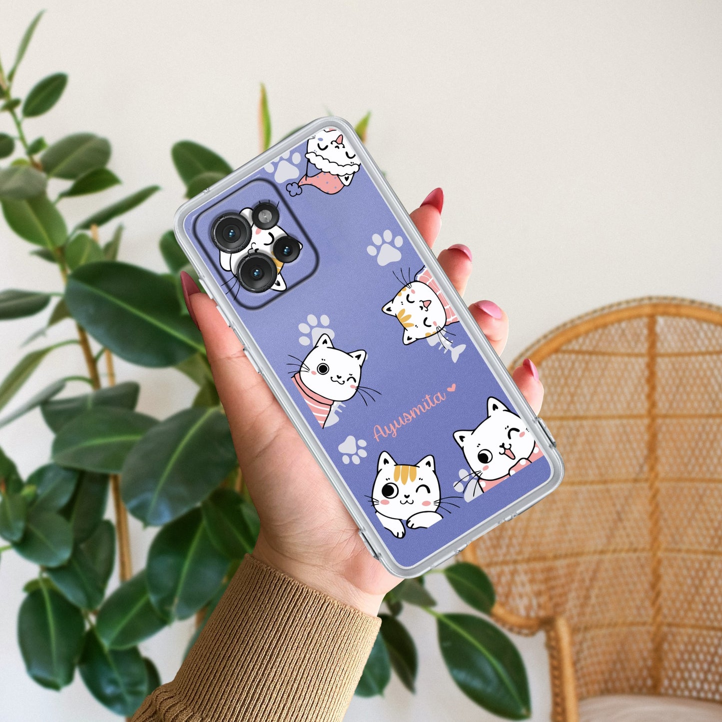 Cute Cat Customize Transparent Silicon Case For Motorola