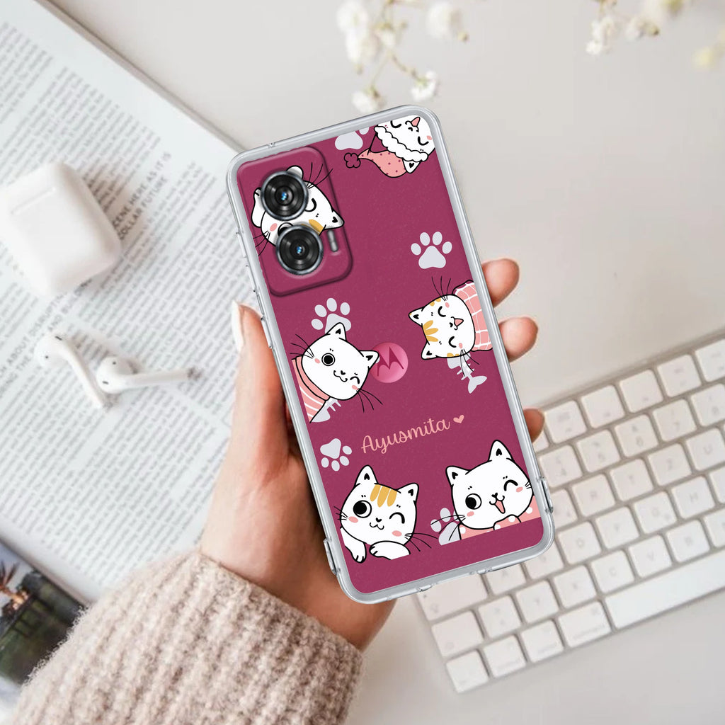 Cute Cat Customize Anti Yellow Case For Motorola Edge 50 Fusion 5G