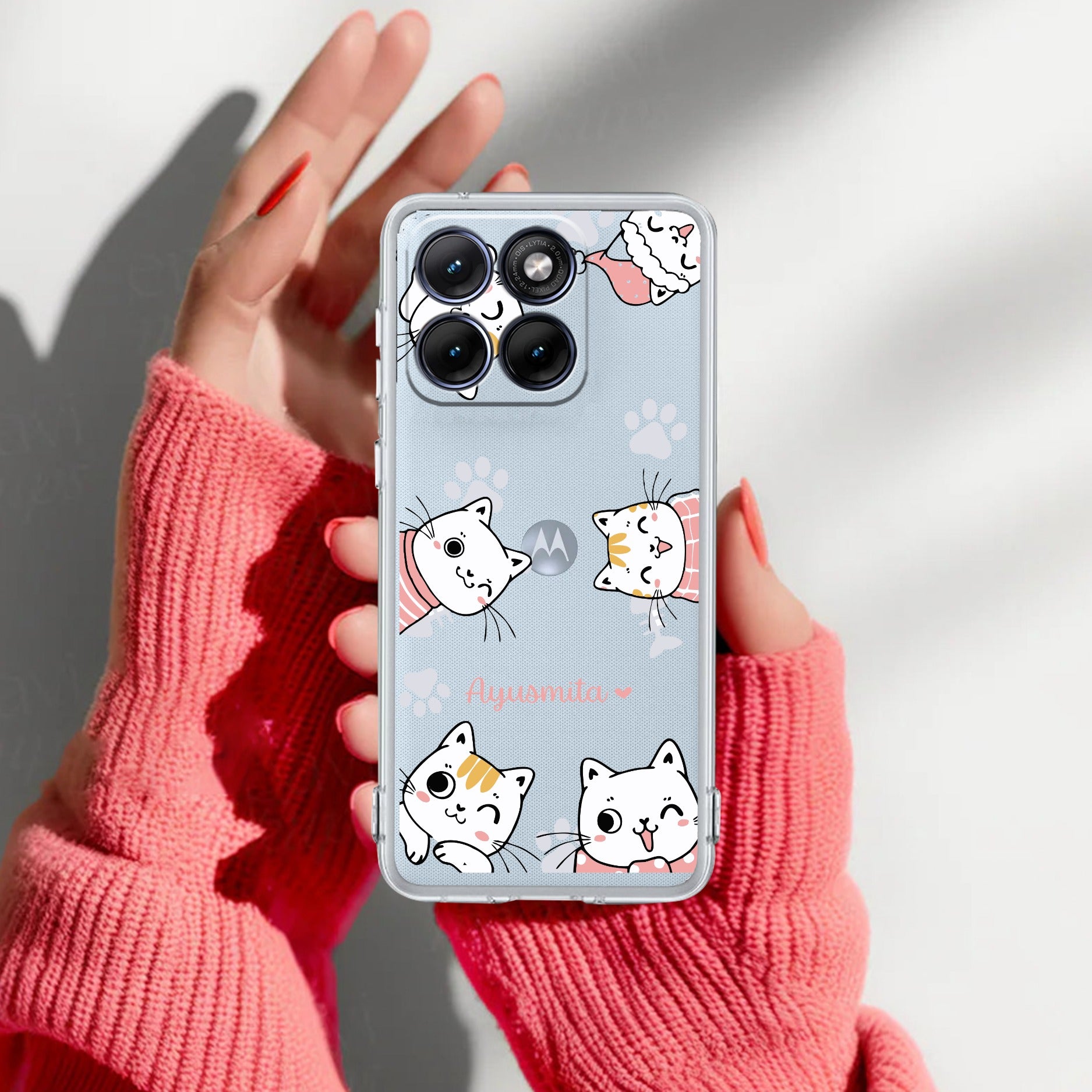 Cute Cat Customize Transparent Silicon Case For Motorola