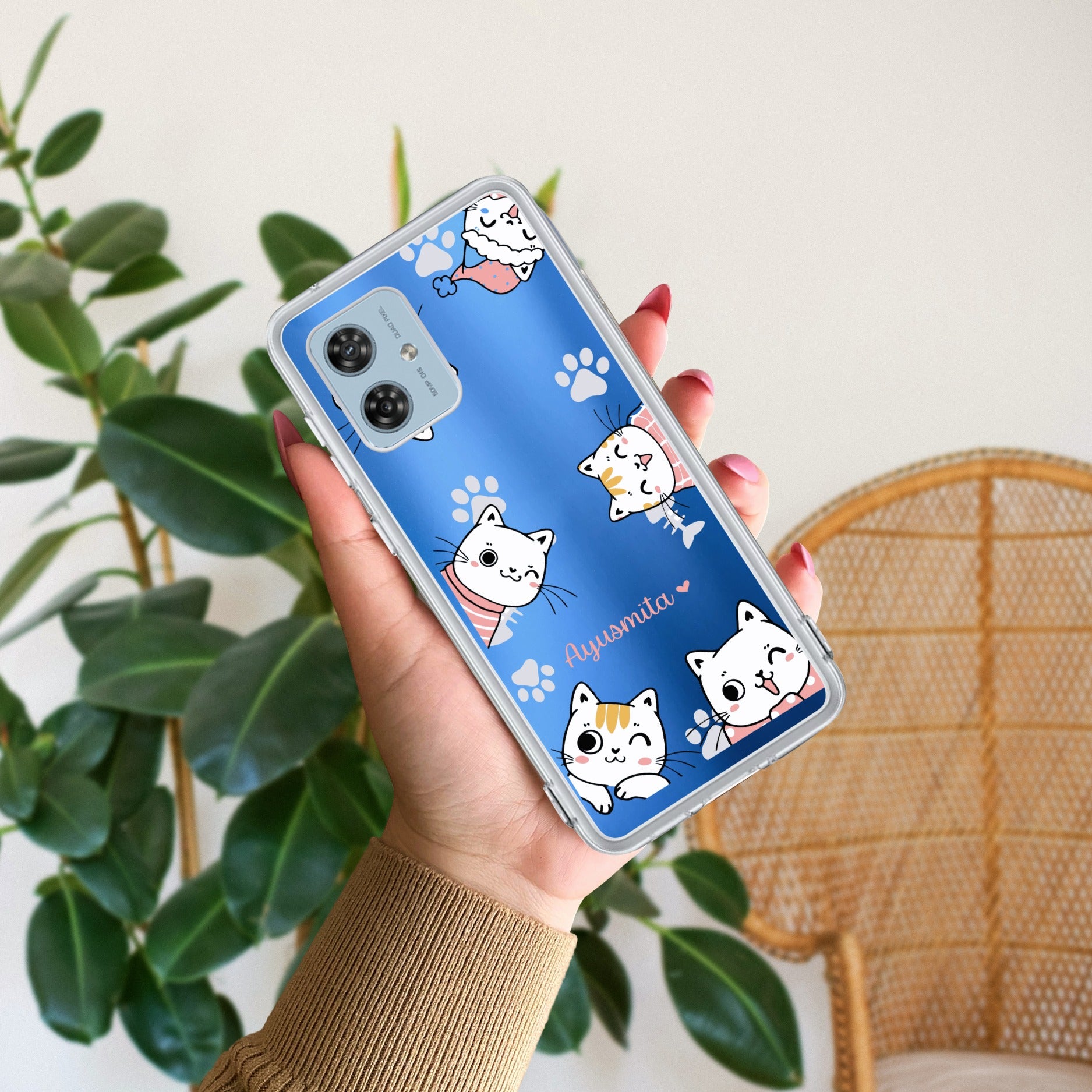 Cute Cat Customize Anti Yellow Case For Motorola G54 5G