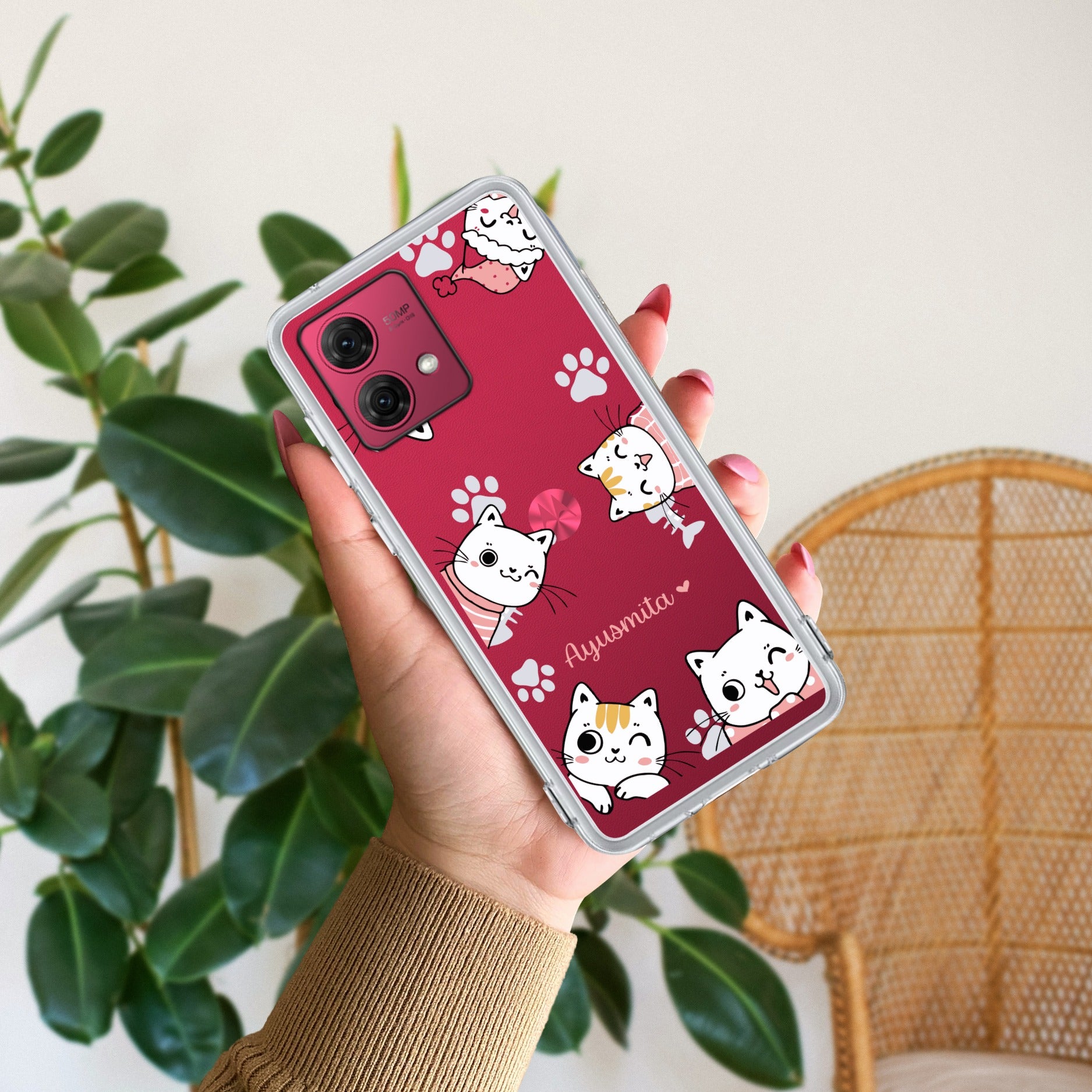 Cute Cat Customize Anti Yellow Case For Motorola G84 5G