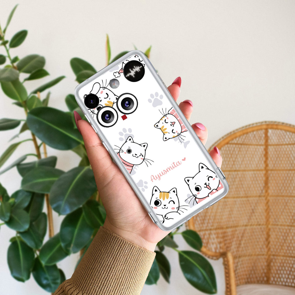 Cute Cat Customize Anti Yellow Case For Nothing Phone 3