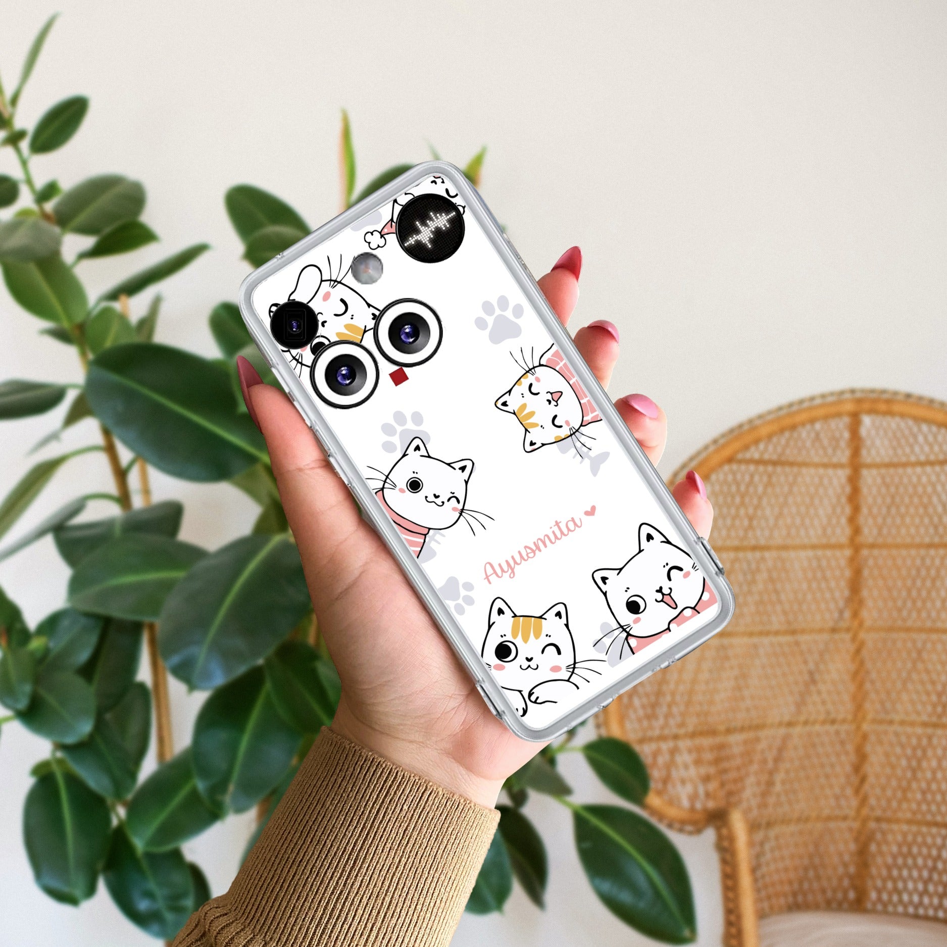 Cute Cat Customize Transparent Silicon Case For Nothing Phone 3