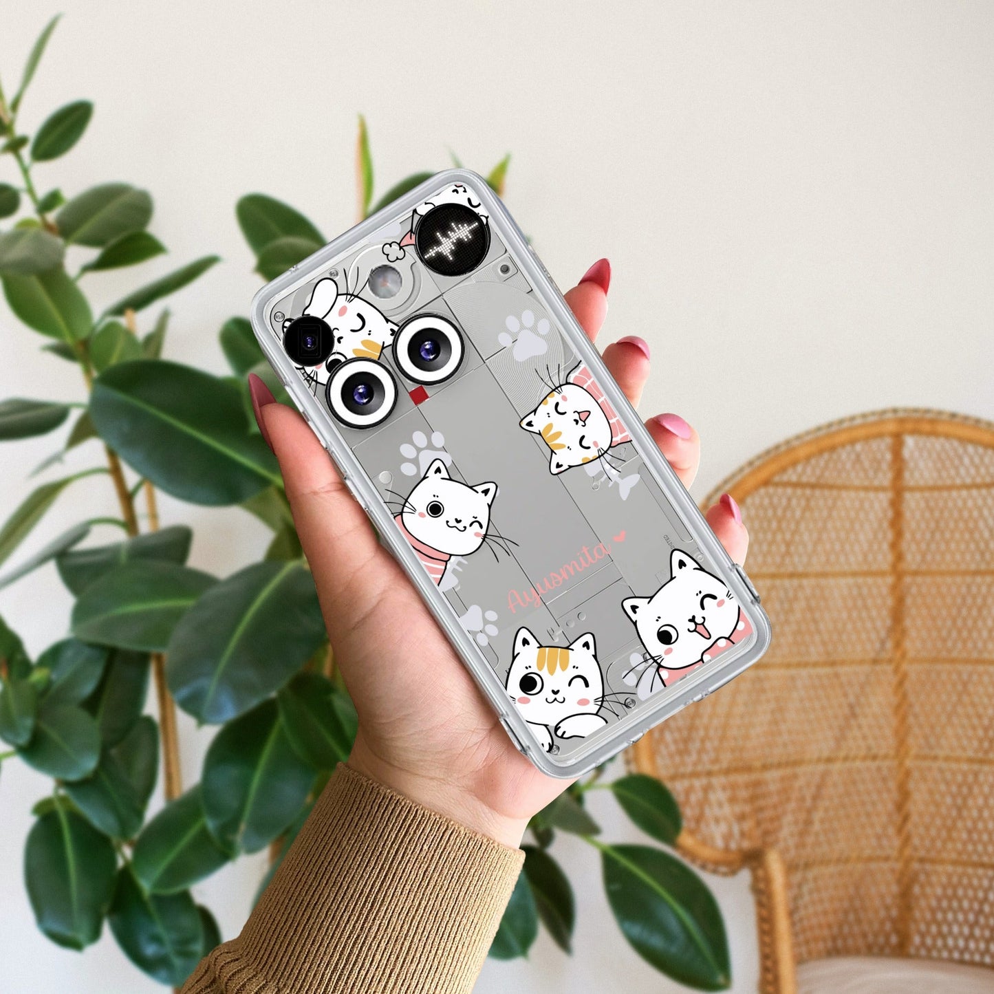 Cute Cat Customize Transparent Silicon Case For Nothing