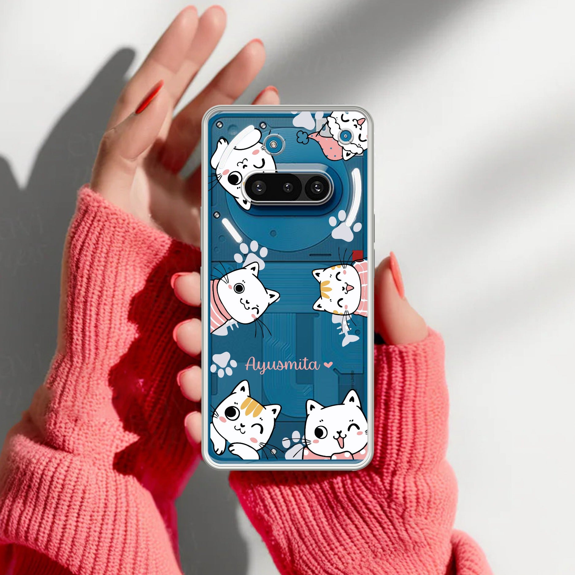 Cute Cat Customize Transparent Silicon Case For Nothing Phone 3A 5G