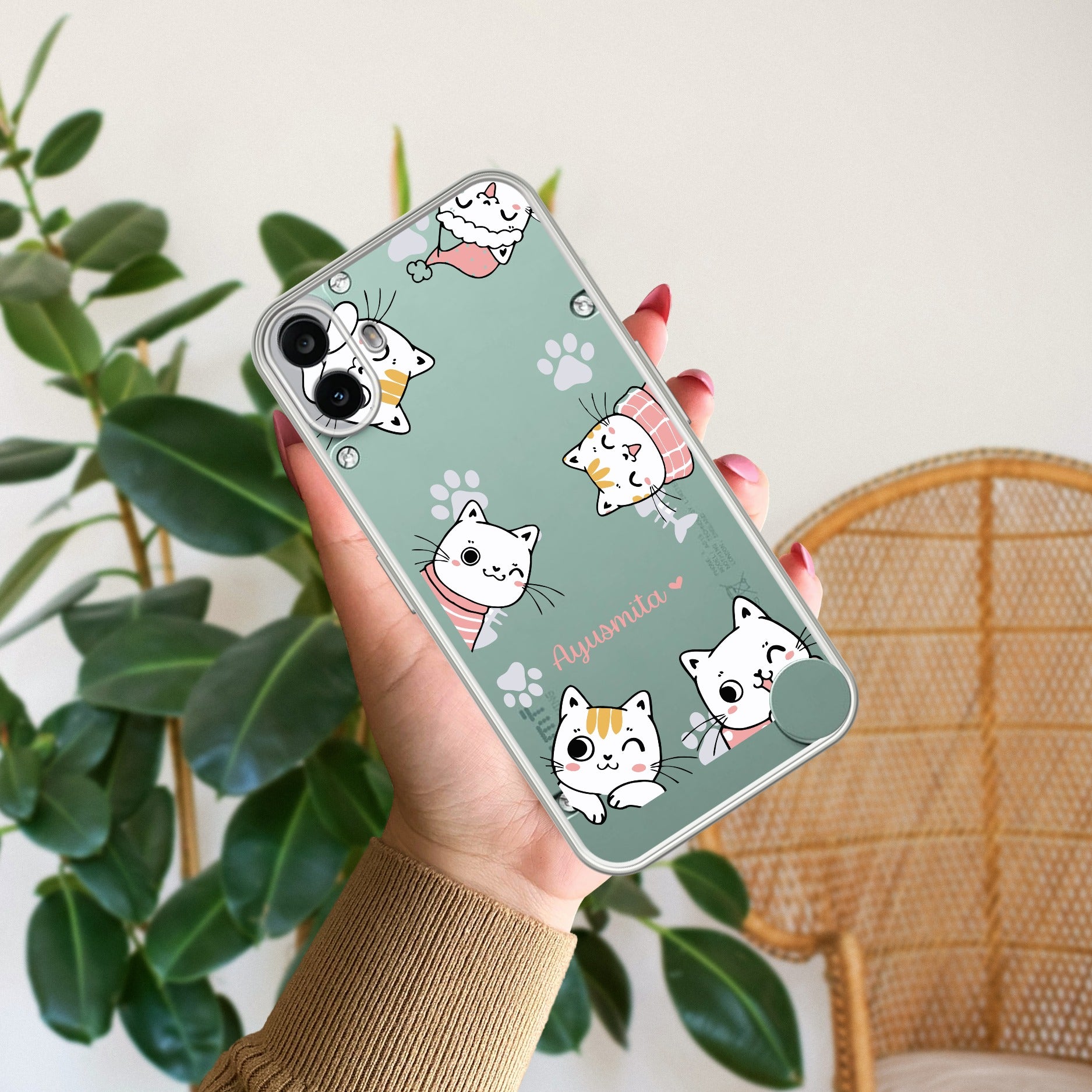 Cute Cat Customize Anti Yellow Case For CMF Nothing Phone 1 5G