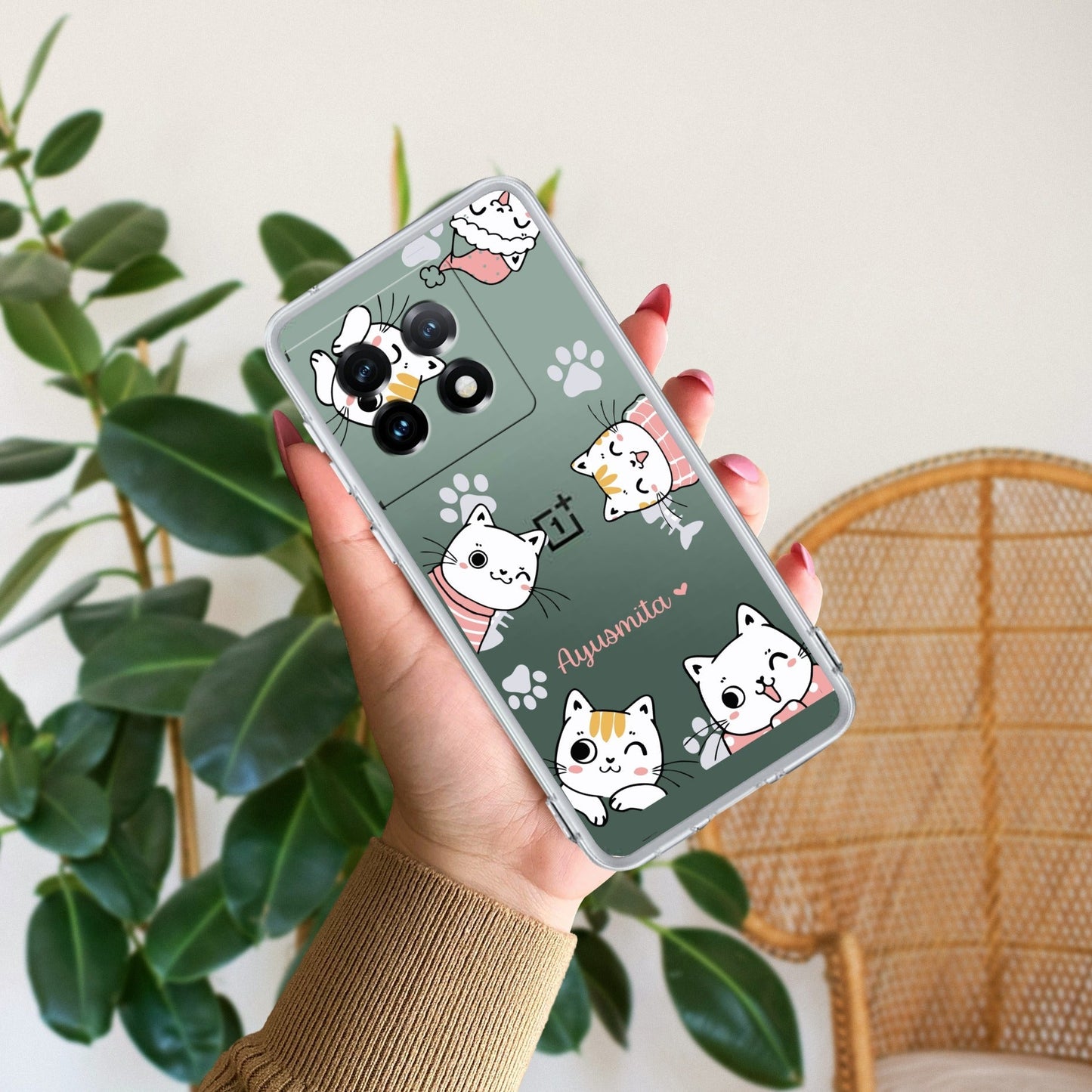 Cute Cat Customize Transparent Silicon Case For OnePlus