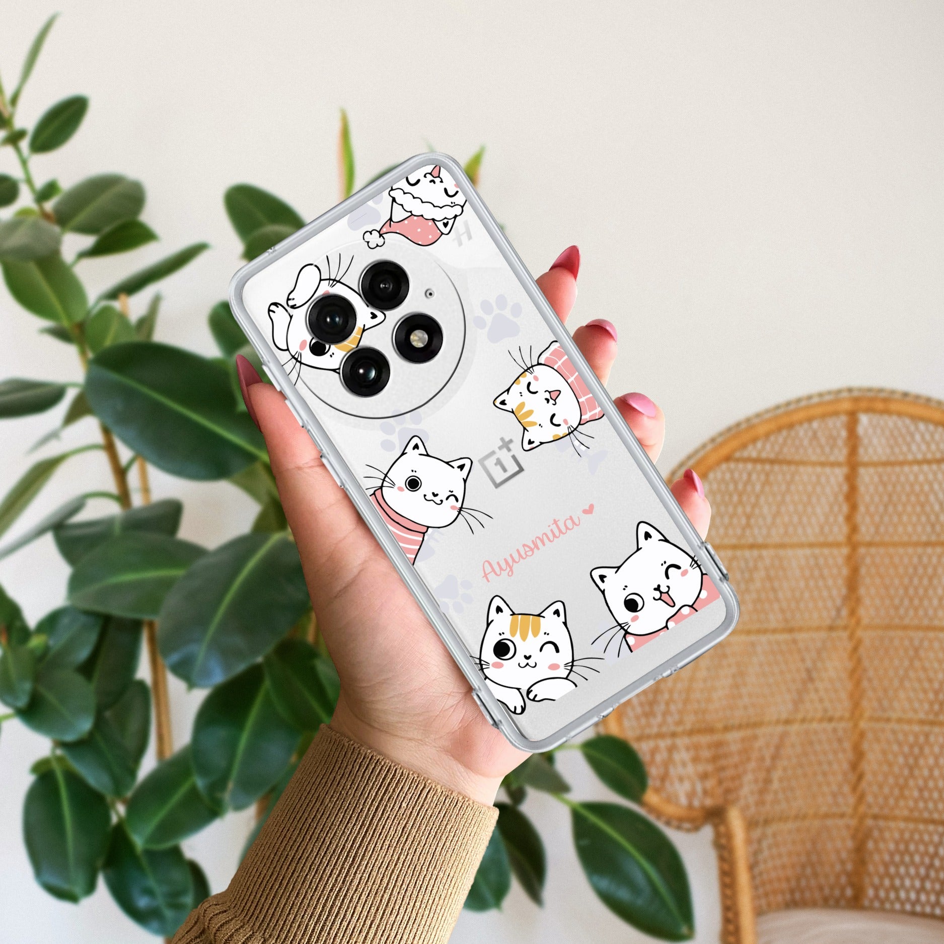 Cute Cat Customize Transparent Silicon Case For OnePlus 13 5G