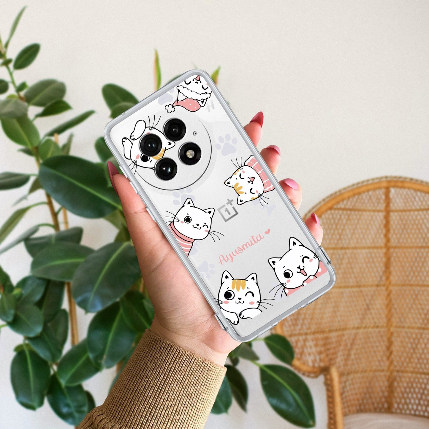 Cute Cat Customize Transparent Silicon Case For OnePlus