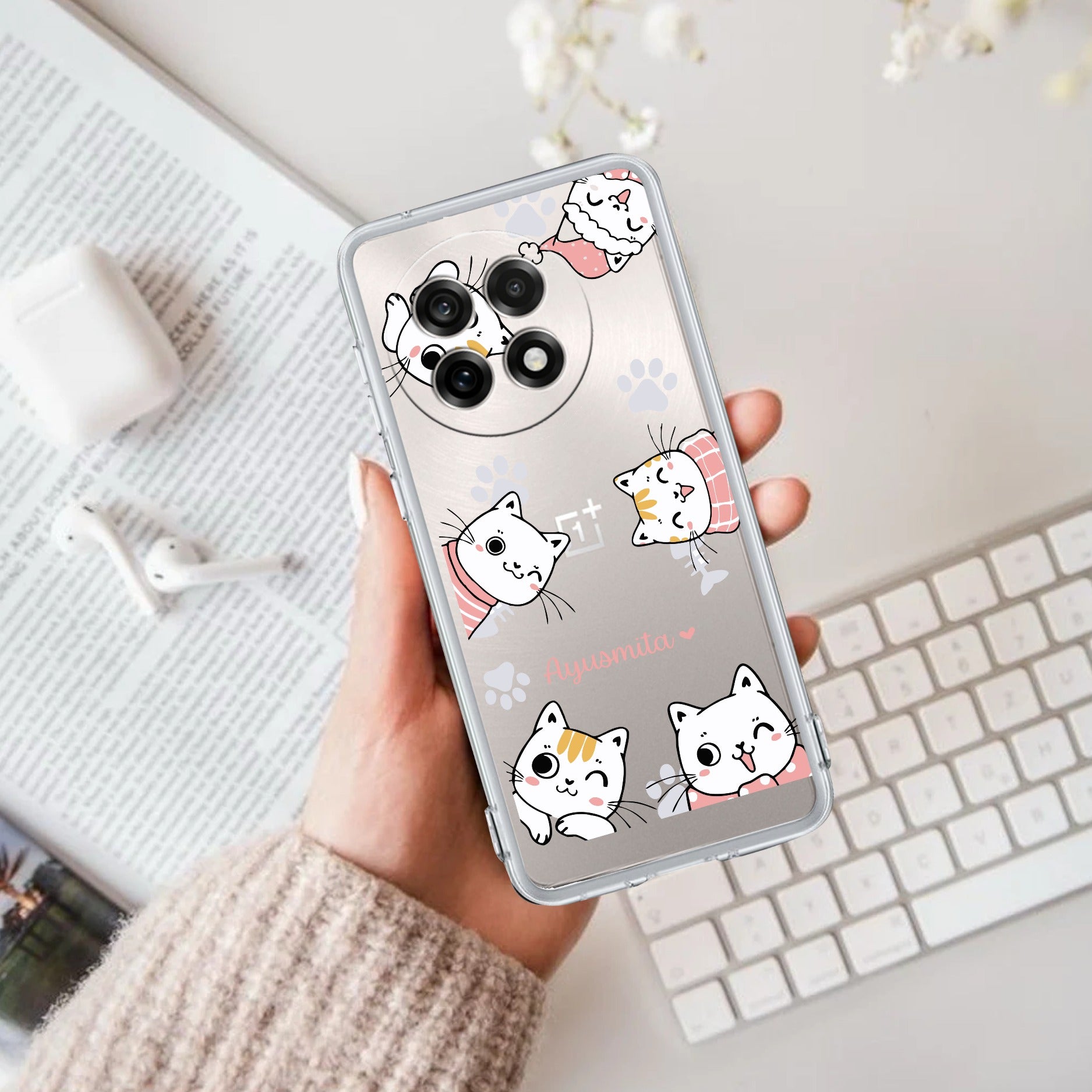 Cute Cat Anti Yellow Case For OnePlus 13R 5G