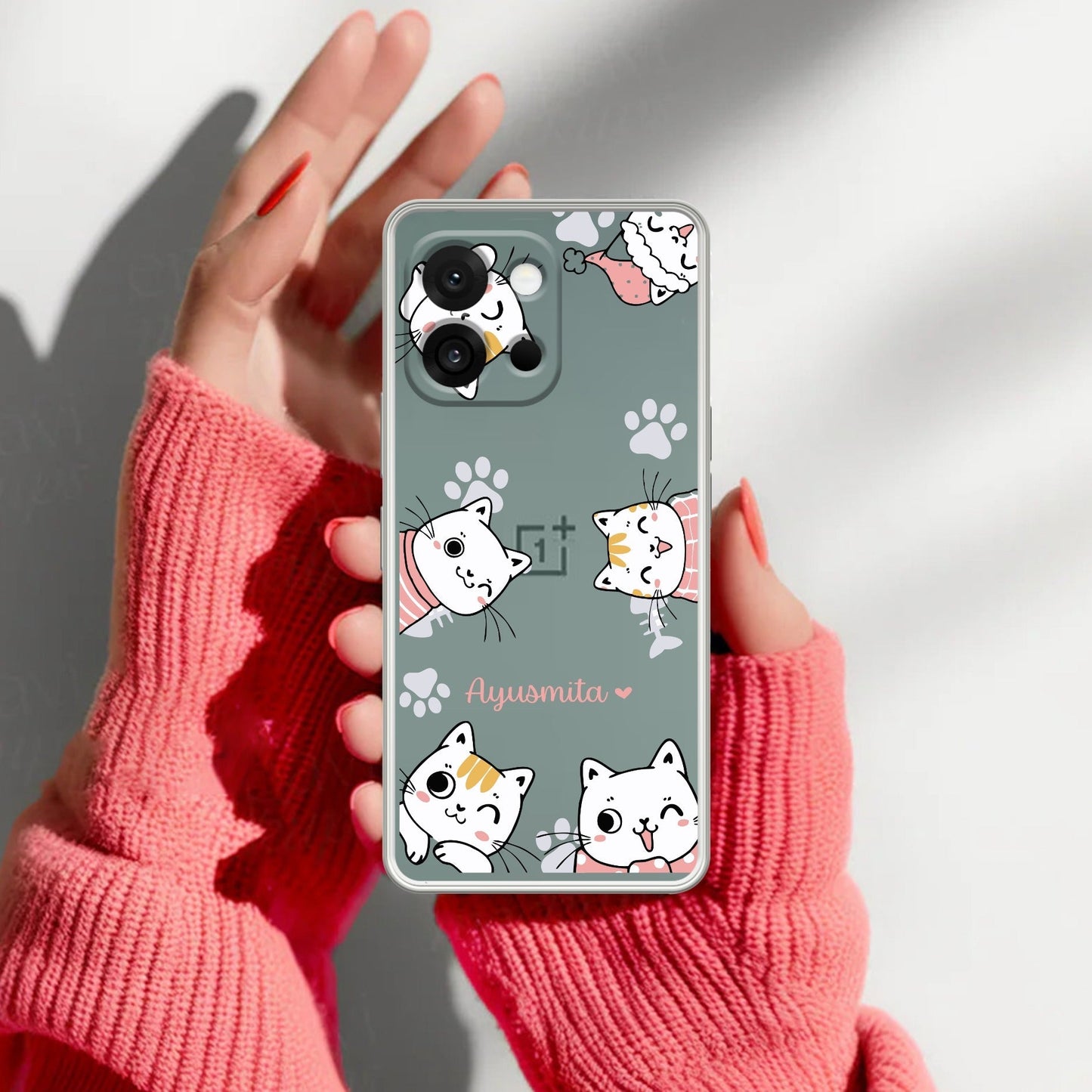 Cute Cat Customize Transparent Silicon Case For OnePlus