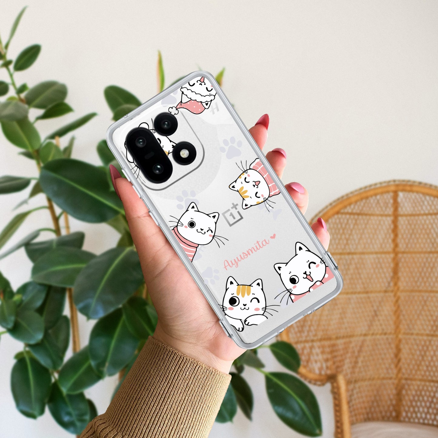Cute Cat Customize Transparent Silicon Case For OnePlus