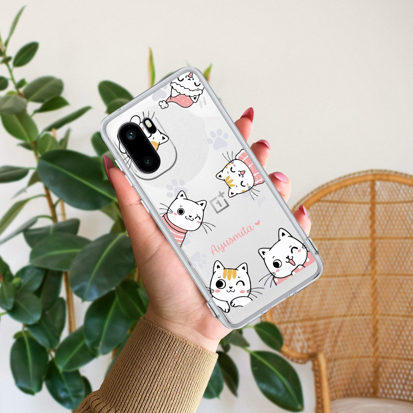 Cute Cat Customize Transparent Silicon Case For OnePlus