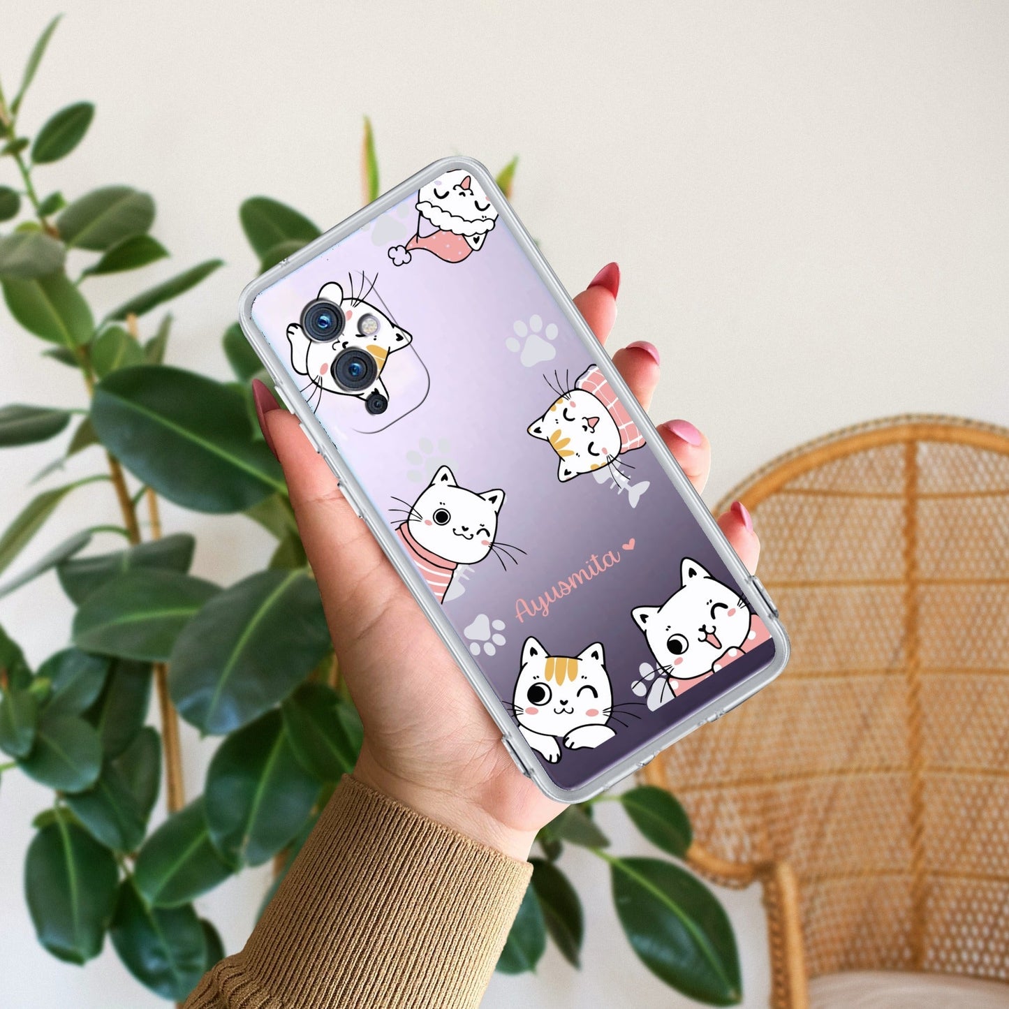 Cute Cat Customize Transparent Silicon Case For OnePlus