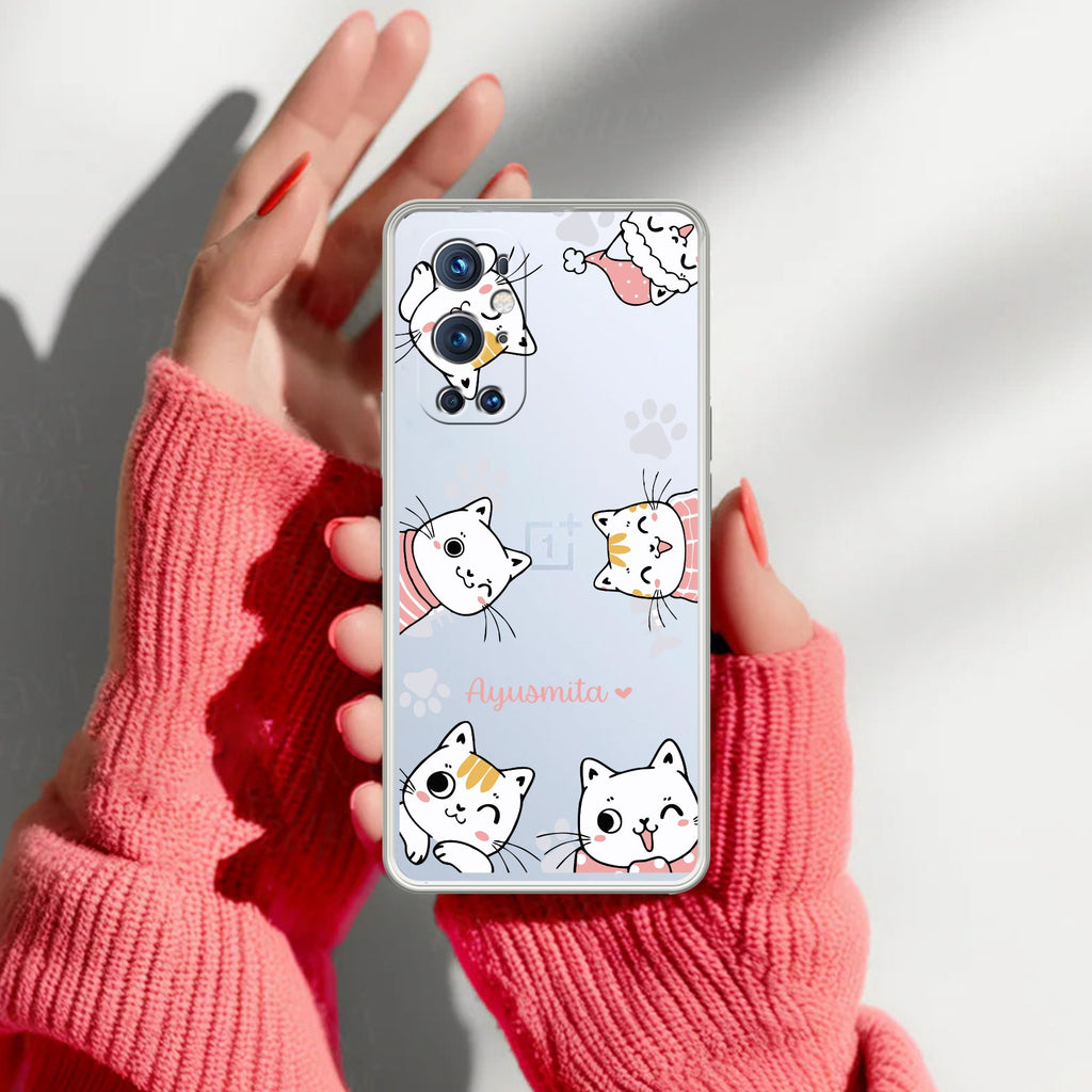 Cute Cat Customize Anti Yellow Case For OnePlus 9 Pro