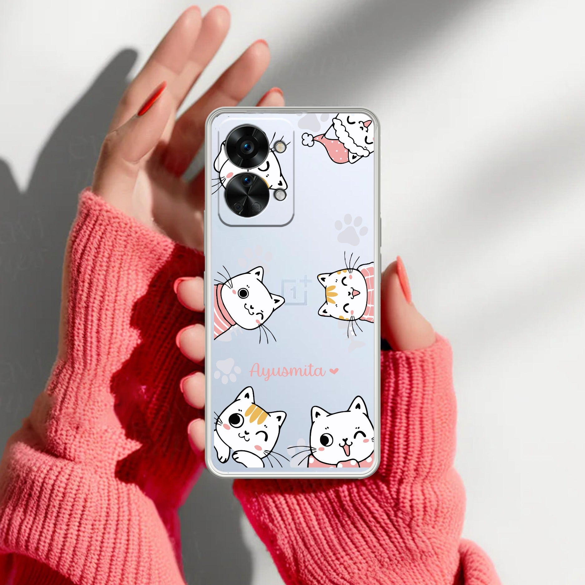 Cute Cat Customize Transparent Silicon Case For OnePlus