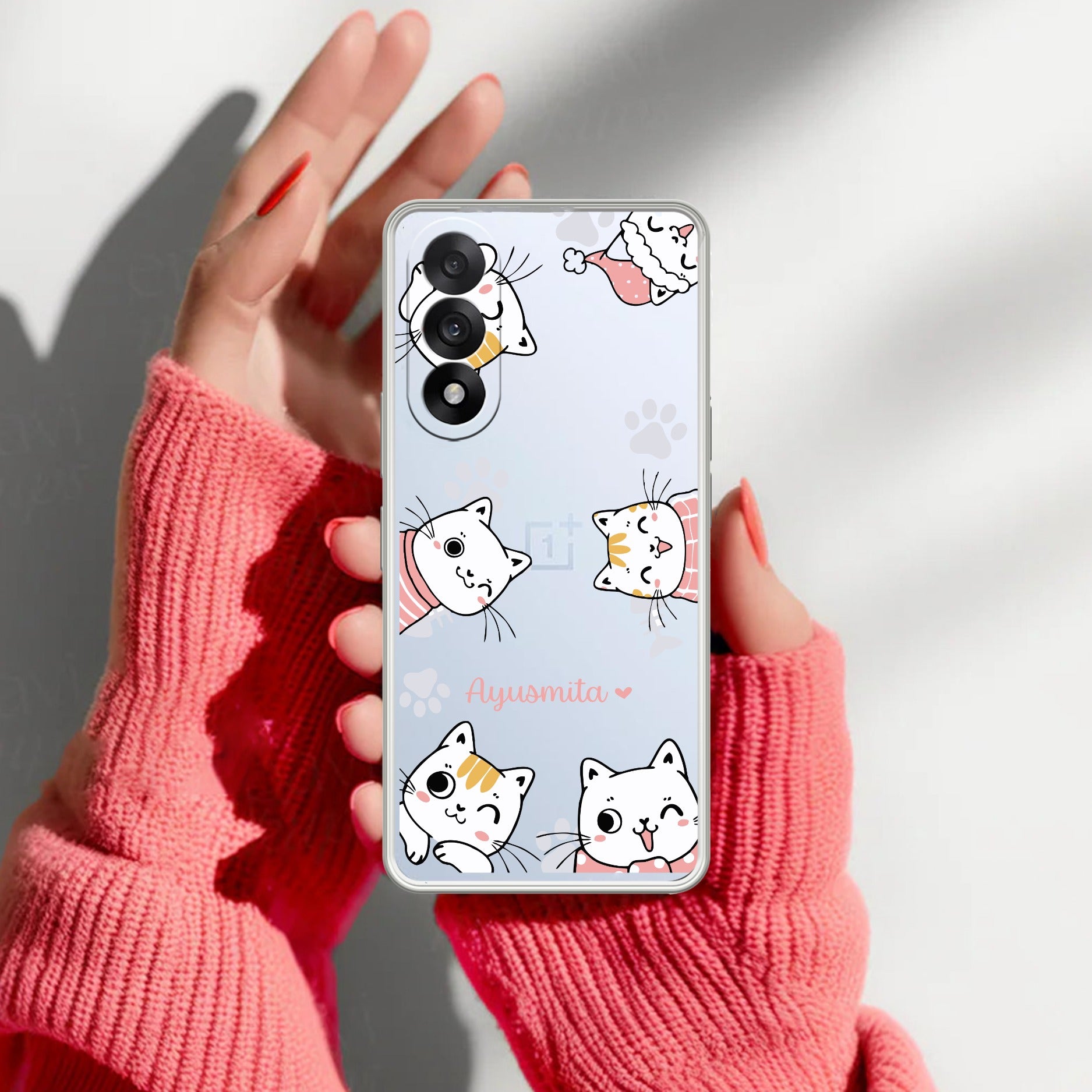 Cute Cat Customize Transparent Silicon Case For OnePlus