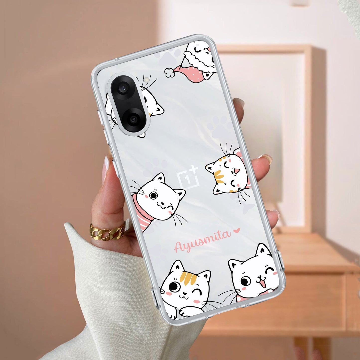Cute Cat Customize Transparent Silicon Case For OnePlus