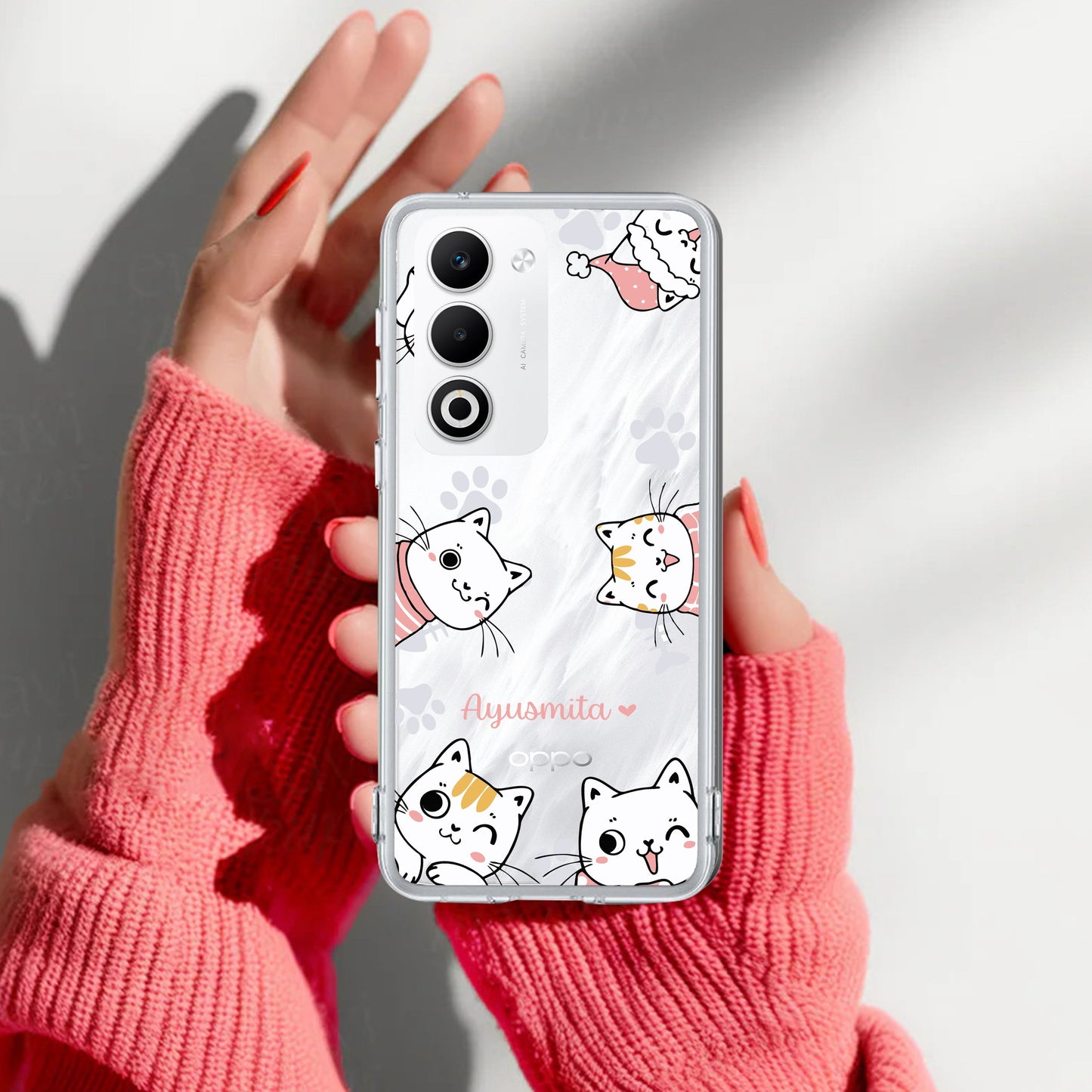 Cute Cat Customize Transparent Silicon Case For Oppo