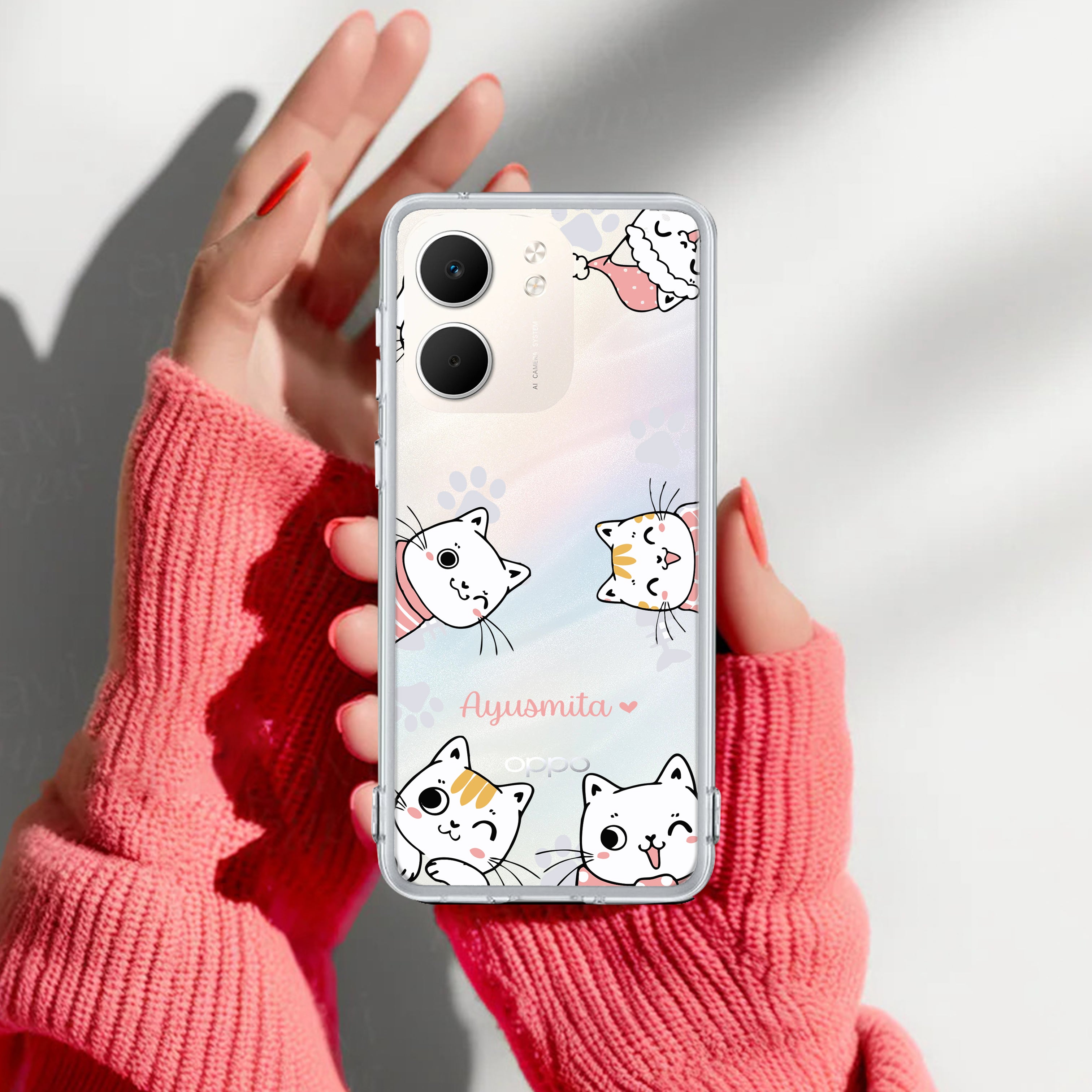 Cute Cat Customize Anti Yellow Case For Oppo A5X 5G