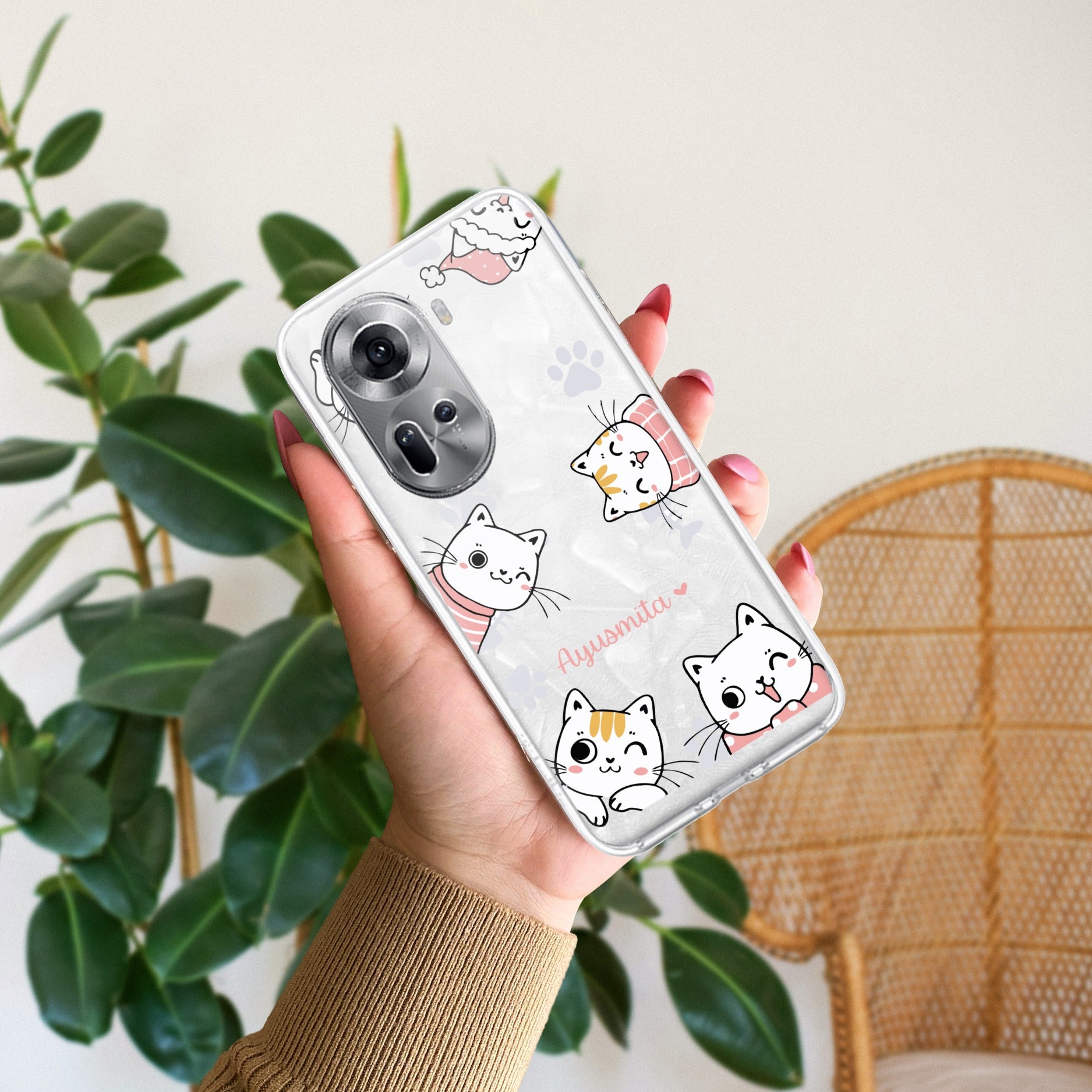 Cute Cat Customize Transparent Silicon Case For Oppo Reno 11 5G