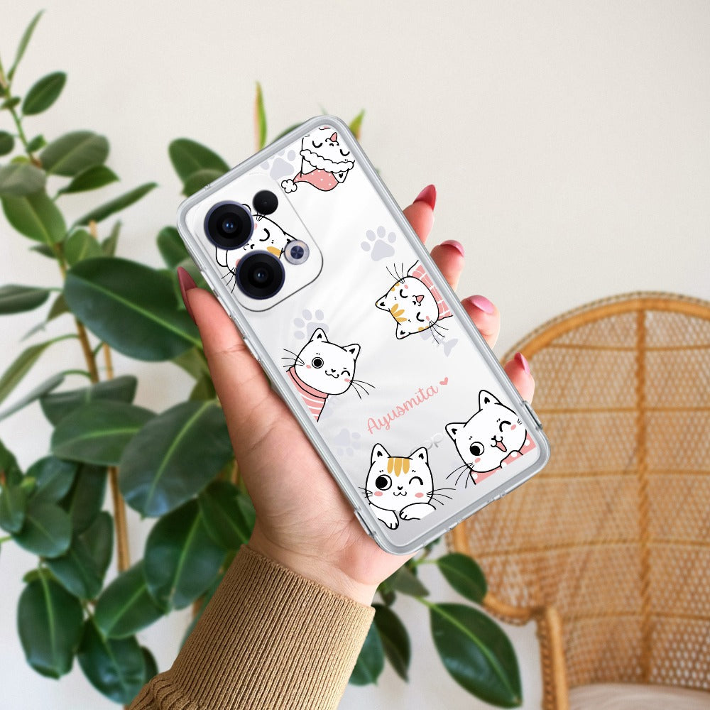 Cute Cat Customize Transparent Silicon Case For Oppo