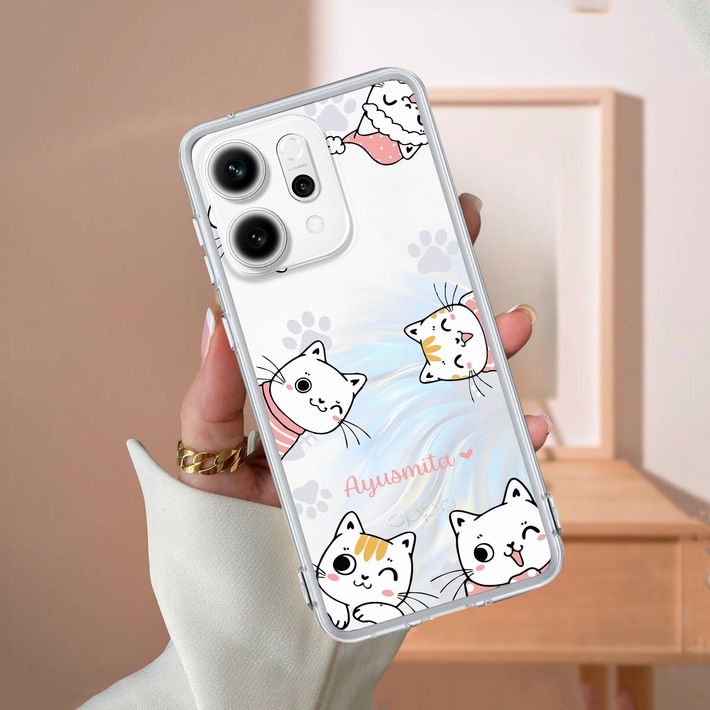 Cute Cat Customize Transparent Silicon Case For Oppo