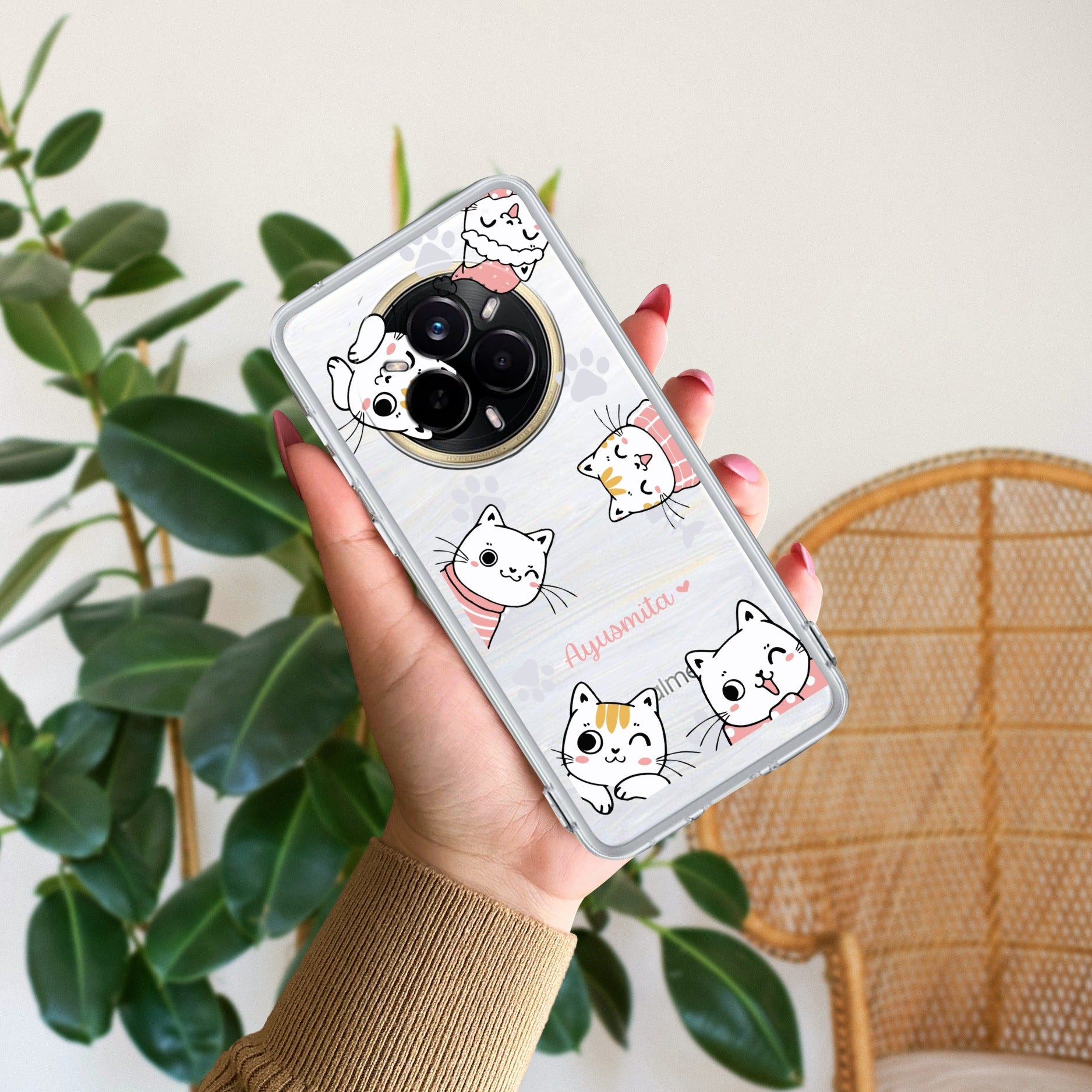 Cute Cat Customize Transparent Silicon Case For Realme 14 Pro Plus 5G