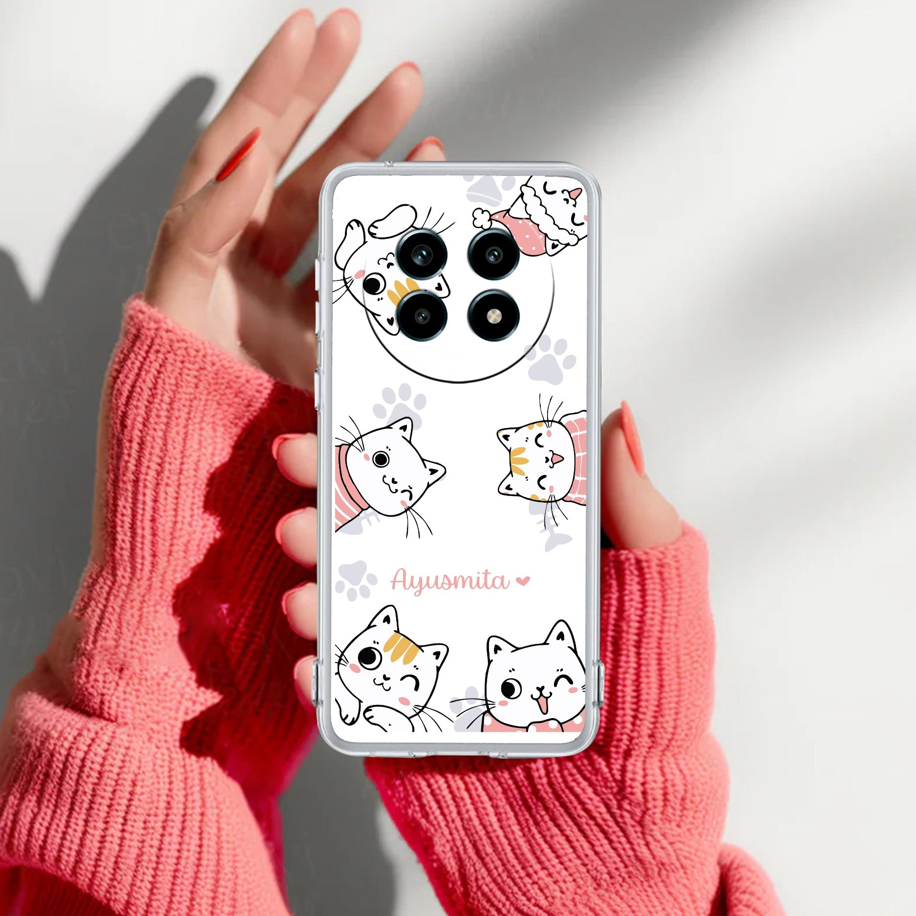 Cute Cat Customize Transparent Silicon Case For Realme 14 Pro Lite 5G