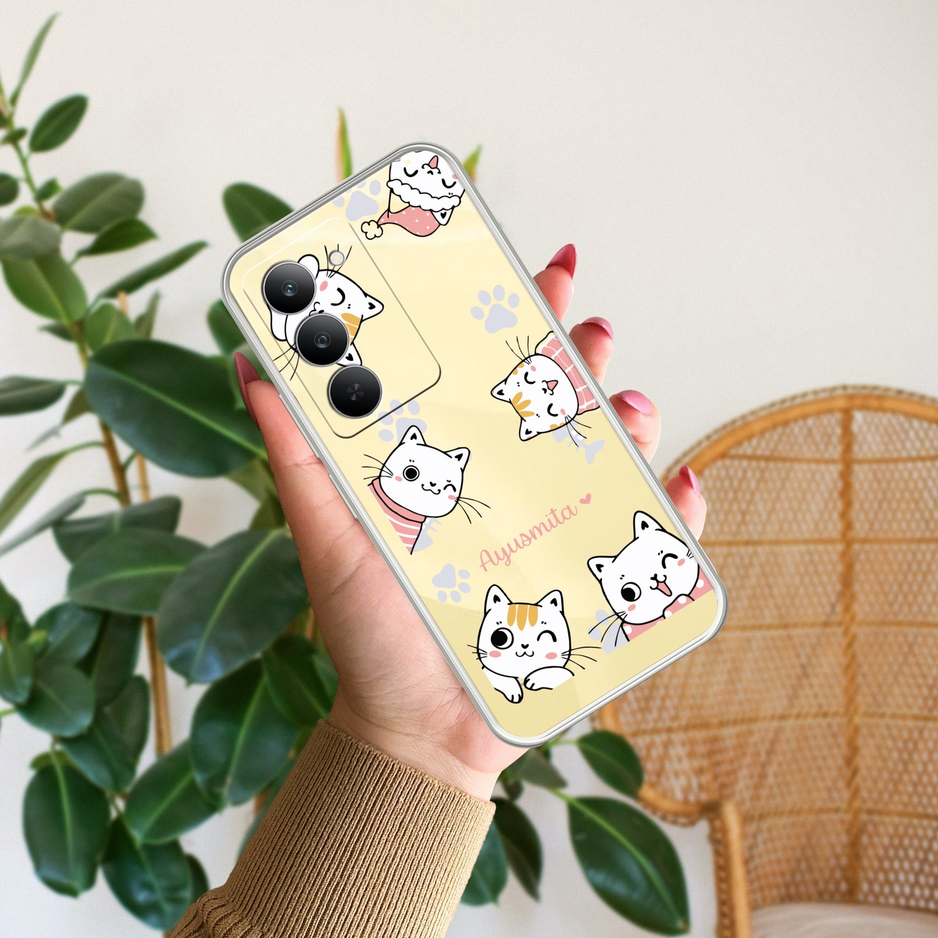 Cute Cat Customize Transparent Silicon Case For Realme 14x 5G
