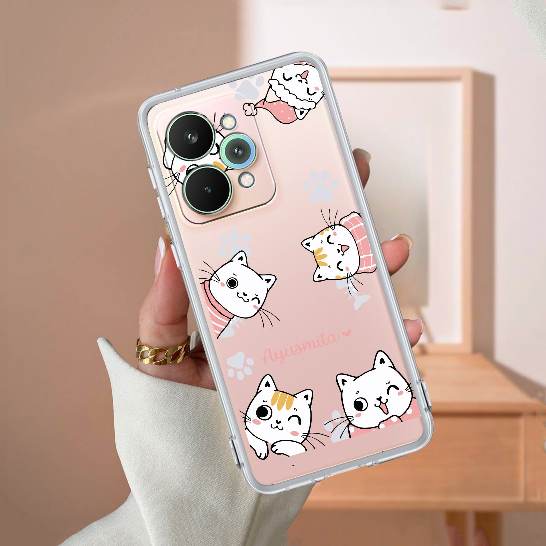 Cute Cat Customize Transparent Silicon Case For Realme 15 5G