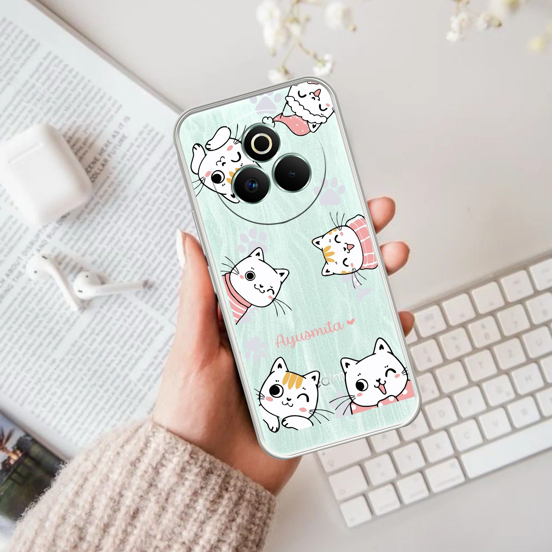 Cute Cat Customize Transparent Silicon Case For Realme P3 Pro 5G