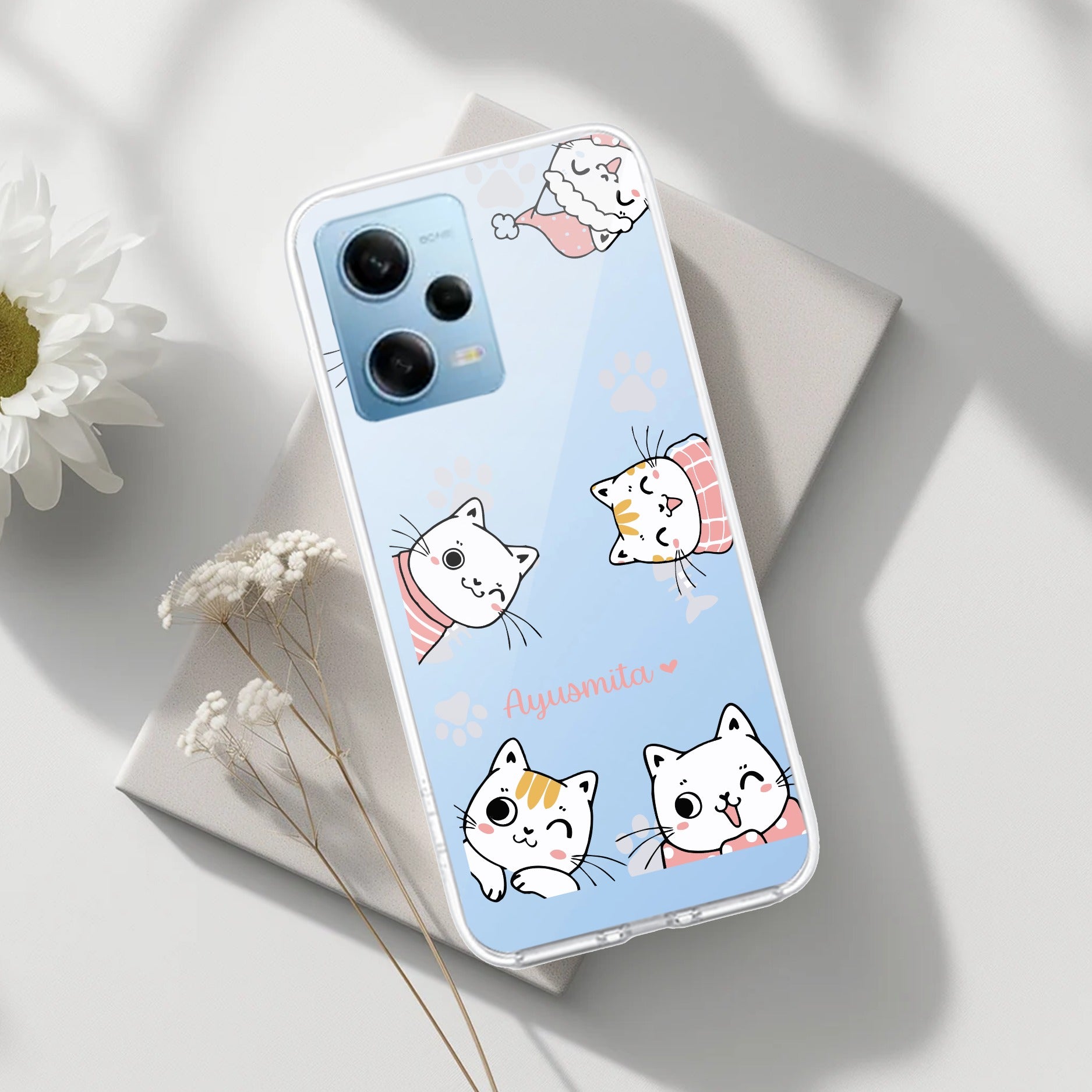 Cute Cat Customize Transparent Silicon Case For Redmi Note 12 5G