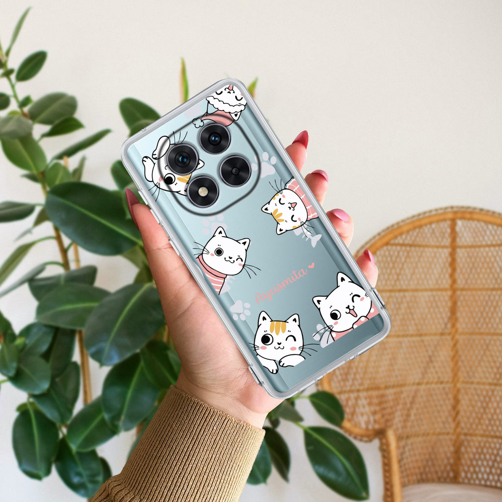 Cute Cat Customize Transparent Silicon Case For REDMI Note 14 SE 5G