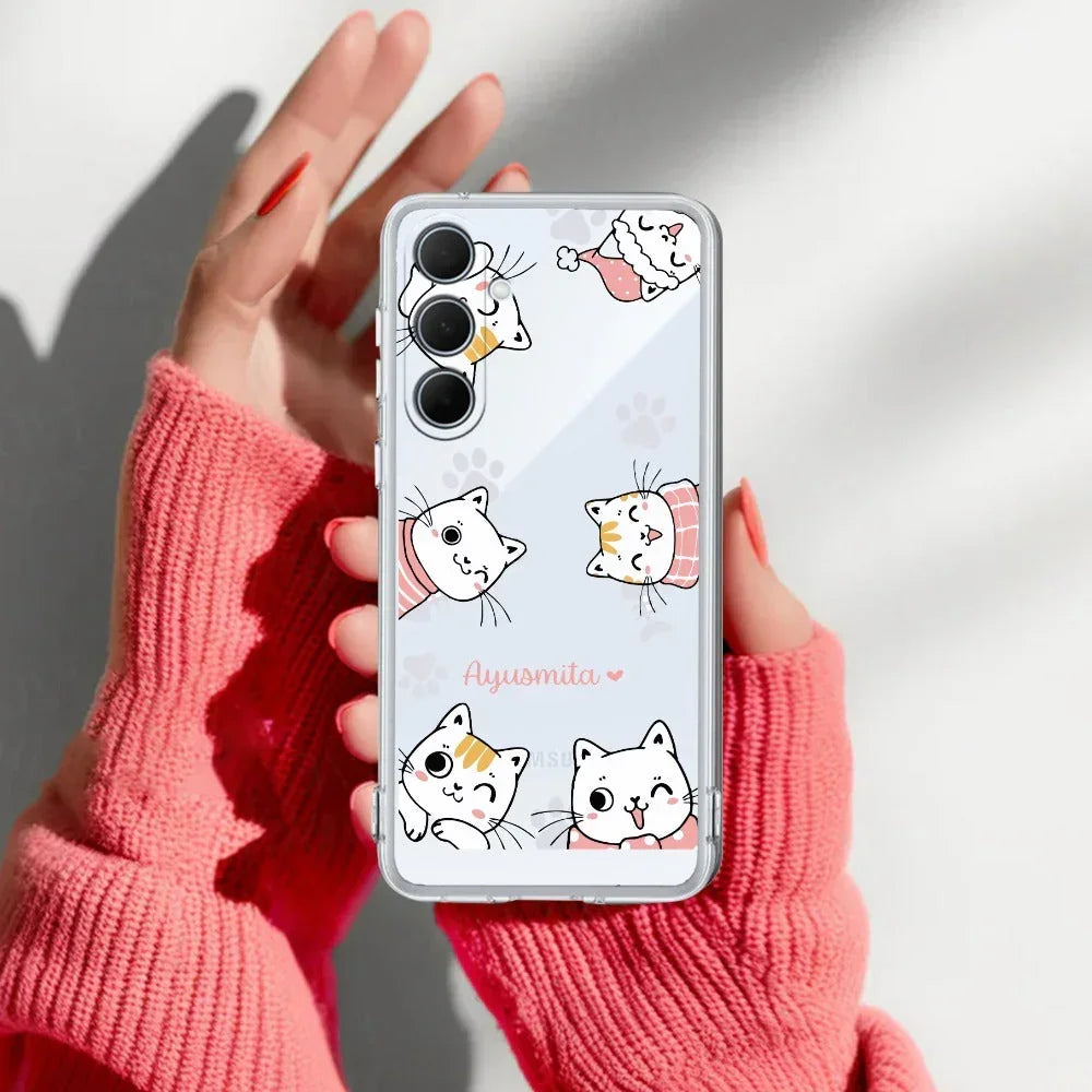 Cute Cat Customize Anti Yellow Case For Samsung Galaxy A55 5G