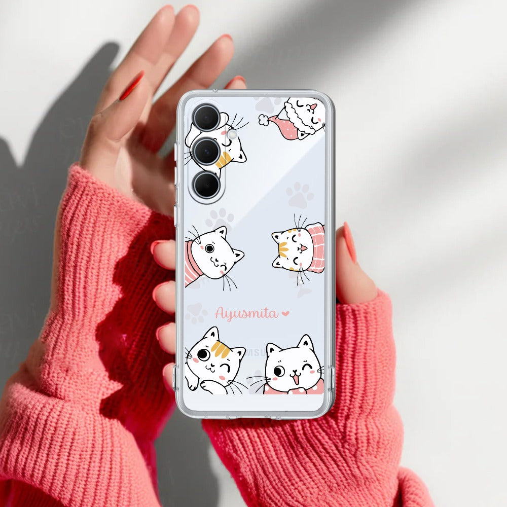 Cute Cat Customize Transparent Silicon Case For Samsung