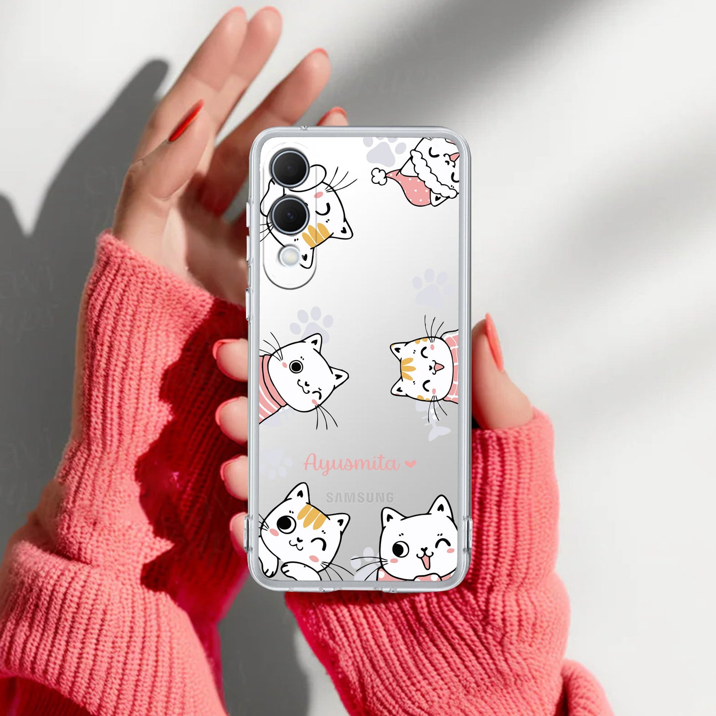 Cute Cat Customize Transparent Silicon Case For Samsung