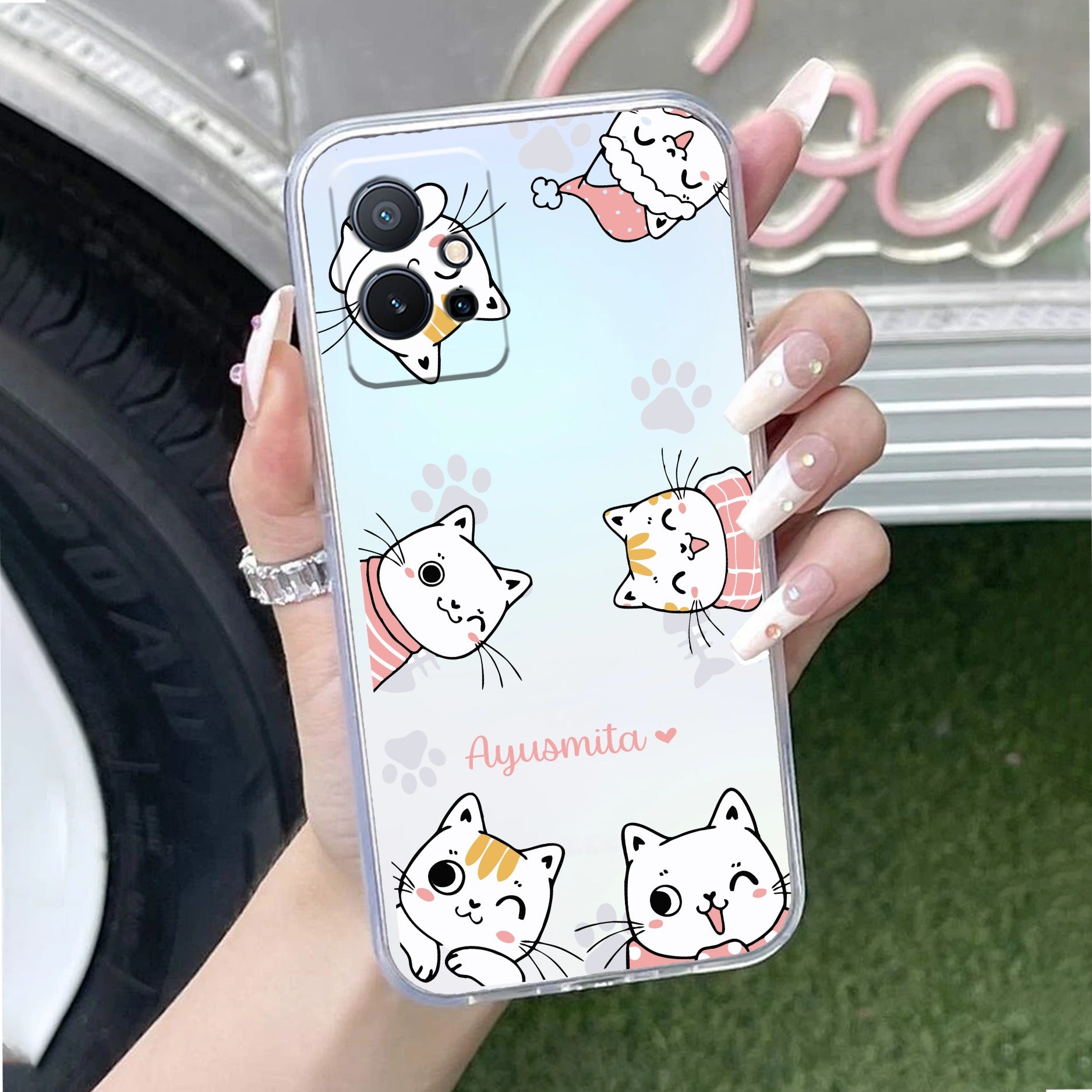 Cute Cat Customize Transparent Silicon Case For Vivo