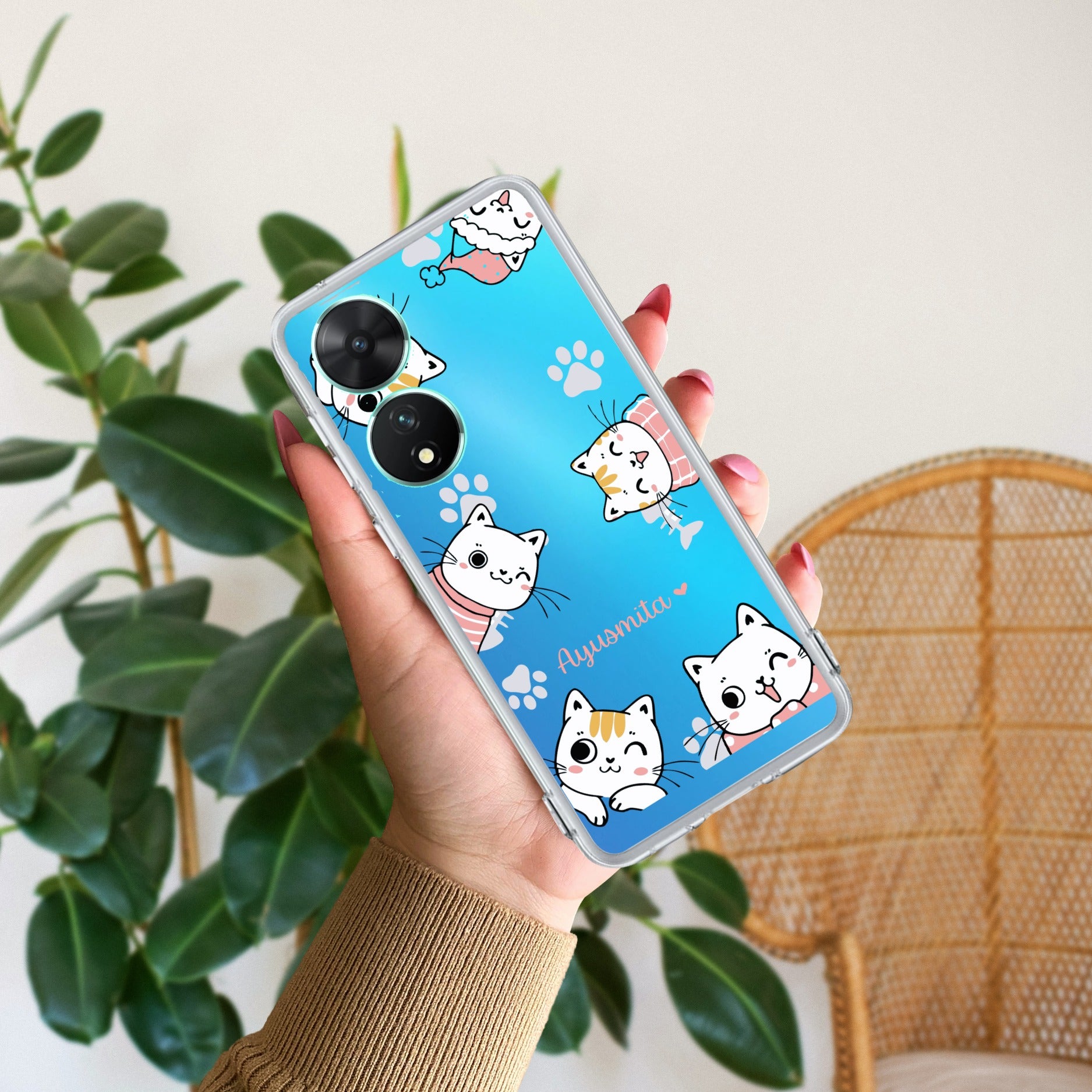 Cute Cat Customize Transparent Silicon Case For Vivo