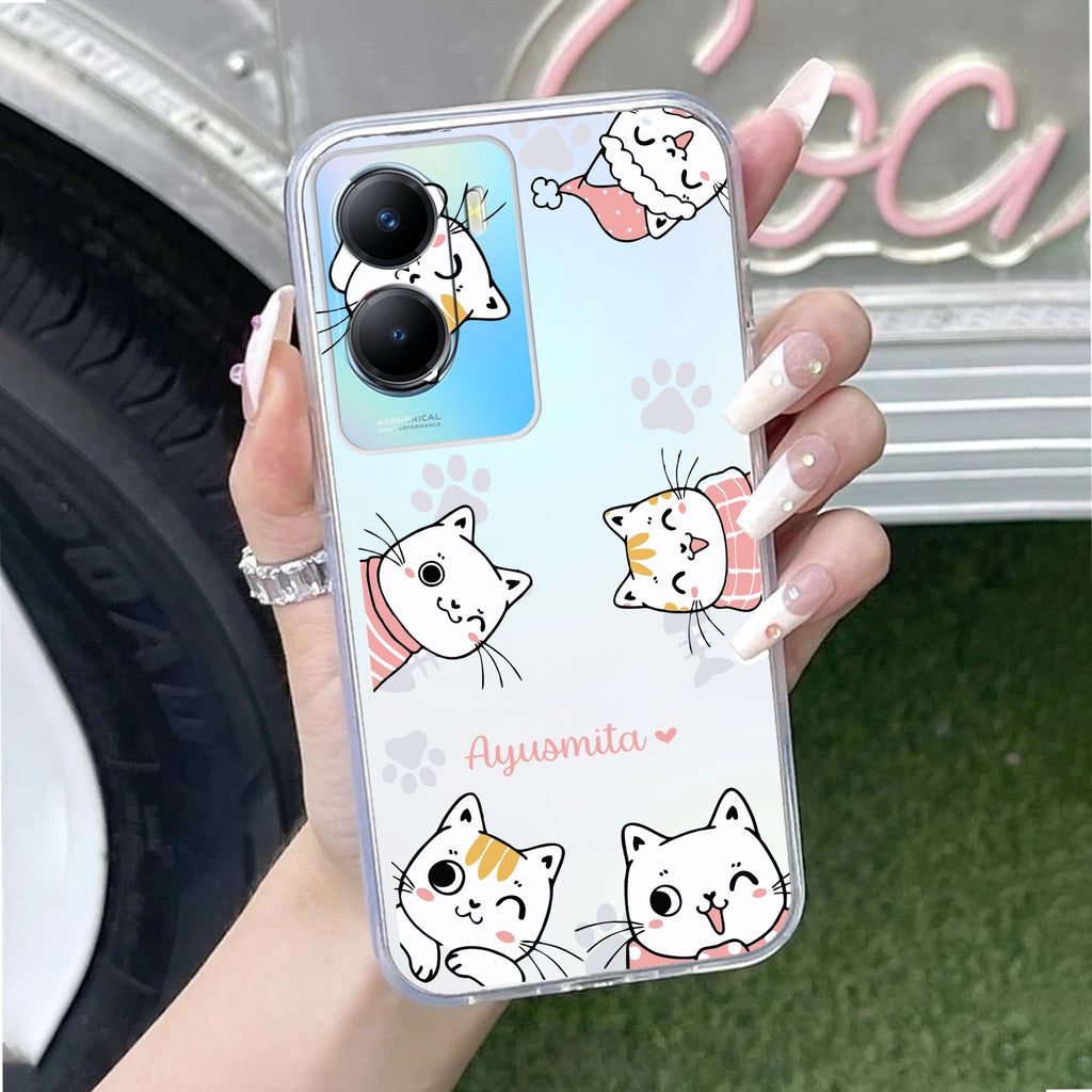 Cute Cat Customize Transparent Silicon Case For Vivo T2x 5G