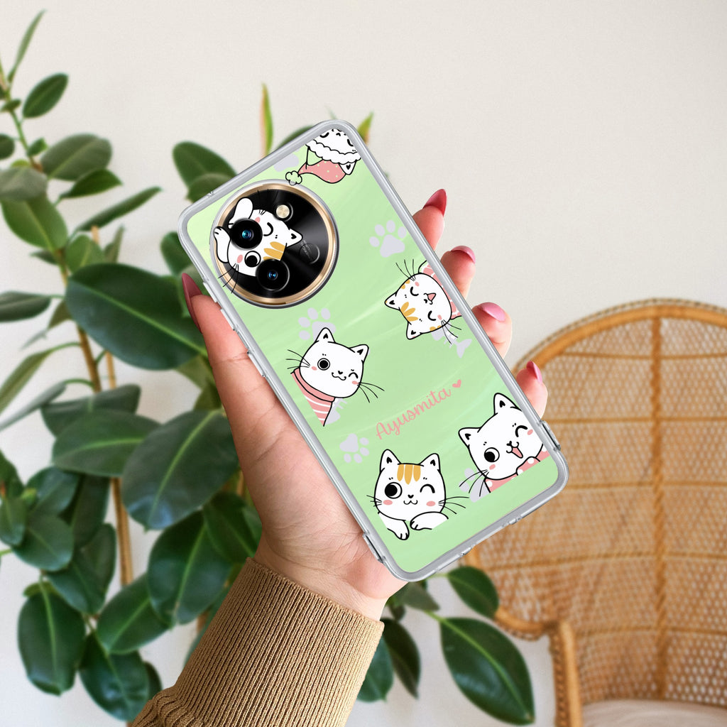 Cute Cat Customize Transparent Silicon Case For Vivo T3X 5G