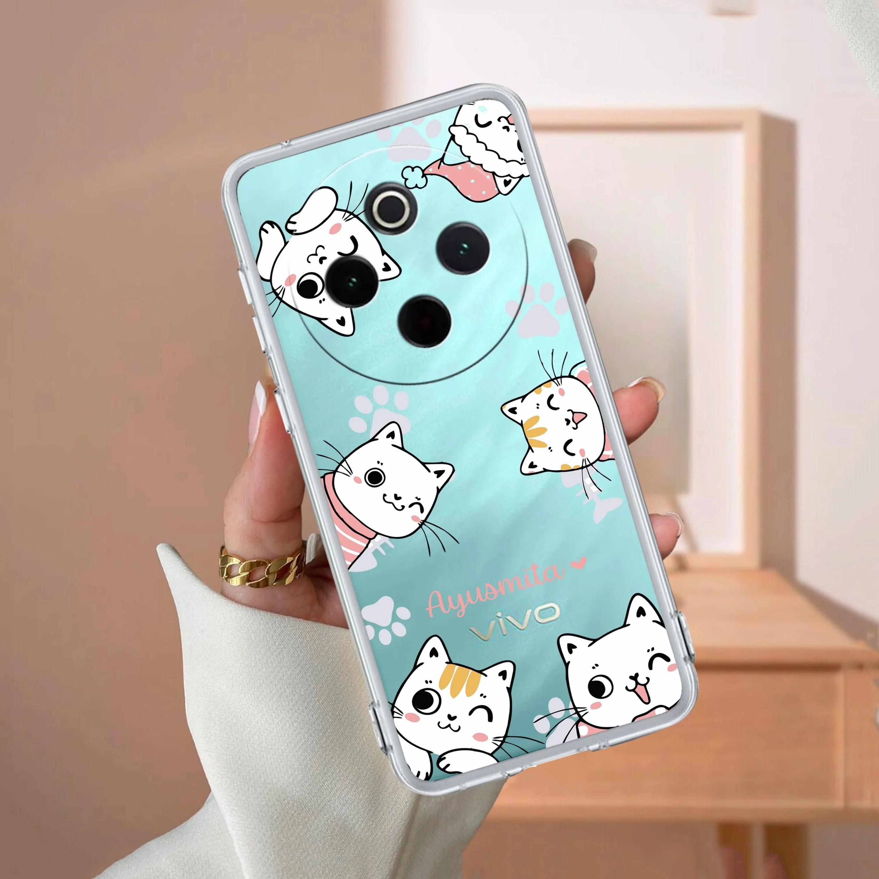 Cute Cat Customize Transparent Silicon Case For Vivo - ShopOnCliQ