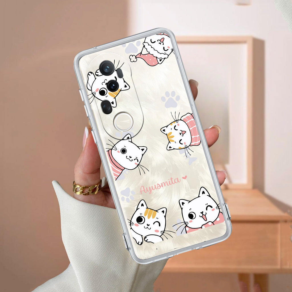 Cute Cat Customize Transparent Silicon Case For Vivo T4 Ultra 5G