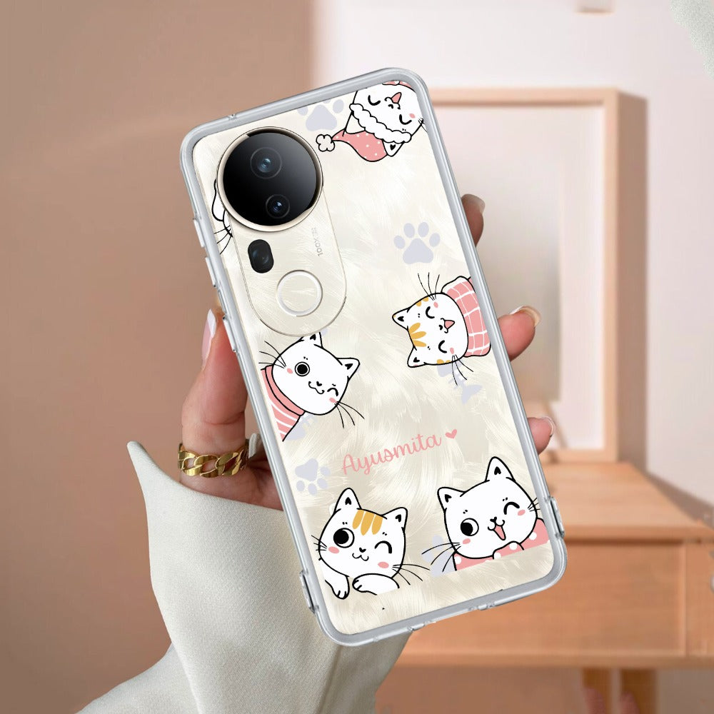 Cute Cat Customize Transparent Silicon Case For Vivo