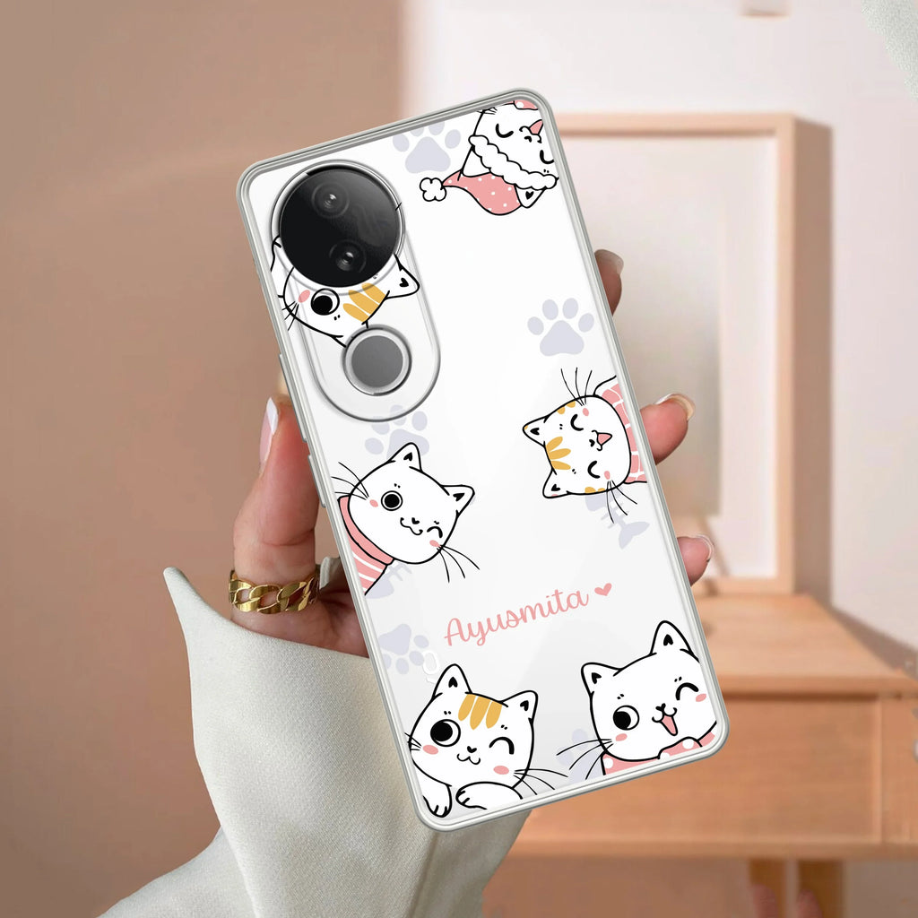 Cute Cat Customize Transparent Silicon Case For Vivo - ShopOnCliQ