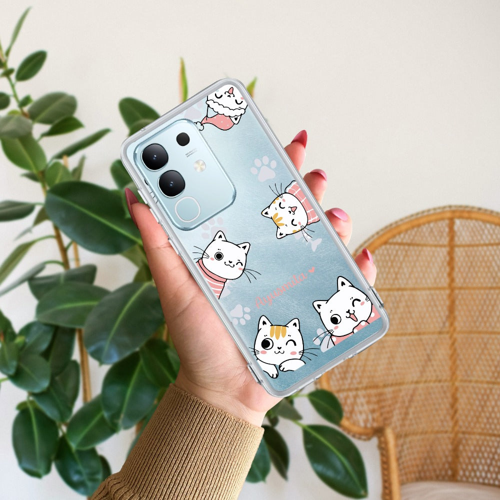 Cute Cat Customize Transparent Silicon Case For Vivo