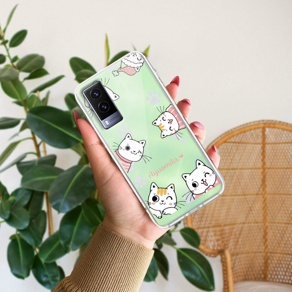 Cute Cat Customize Transparent Silicon Case For Vivo V21e 5G