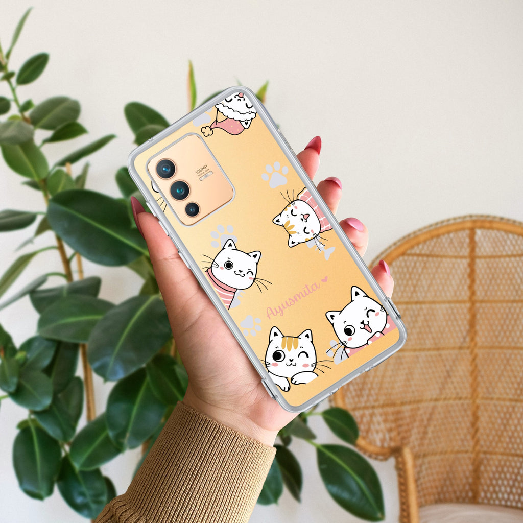 Cute Cat Customize Transparent Silicon Case For Vivo V23 5G